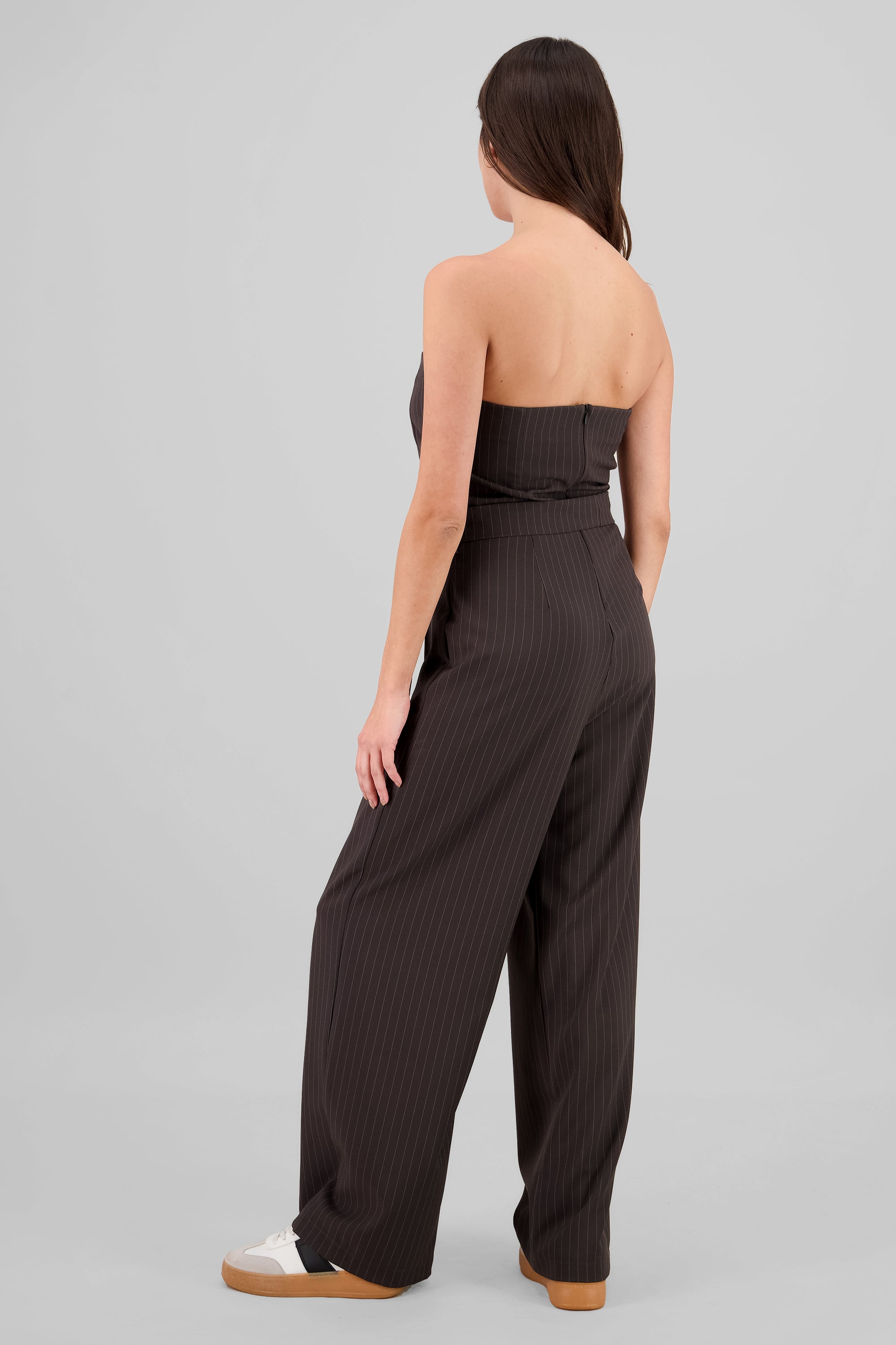 Striped Strapless Jumpsuit GRAY COMBO