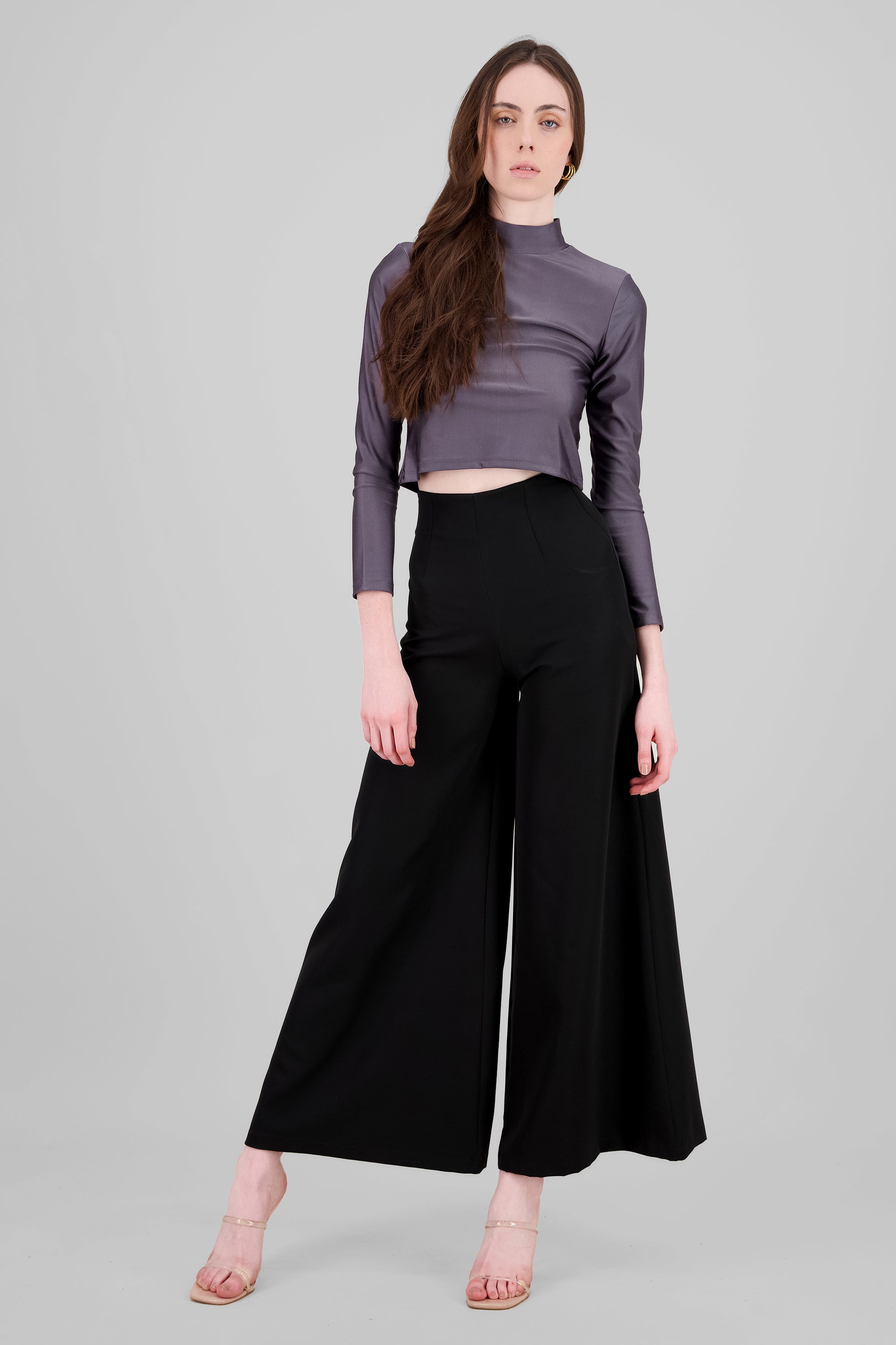 Solid Wide Leg Pants BLACK