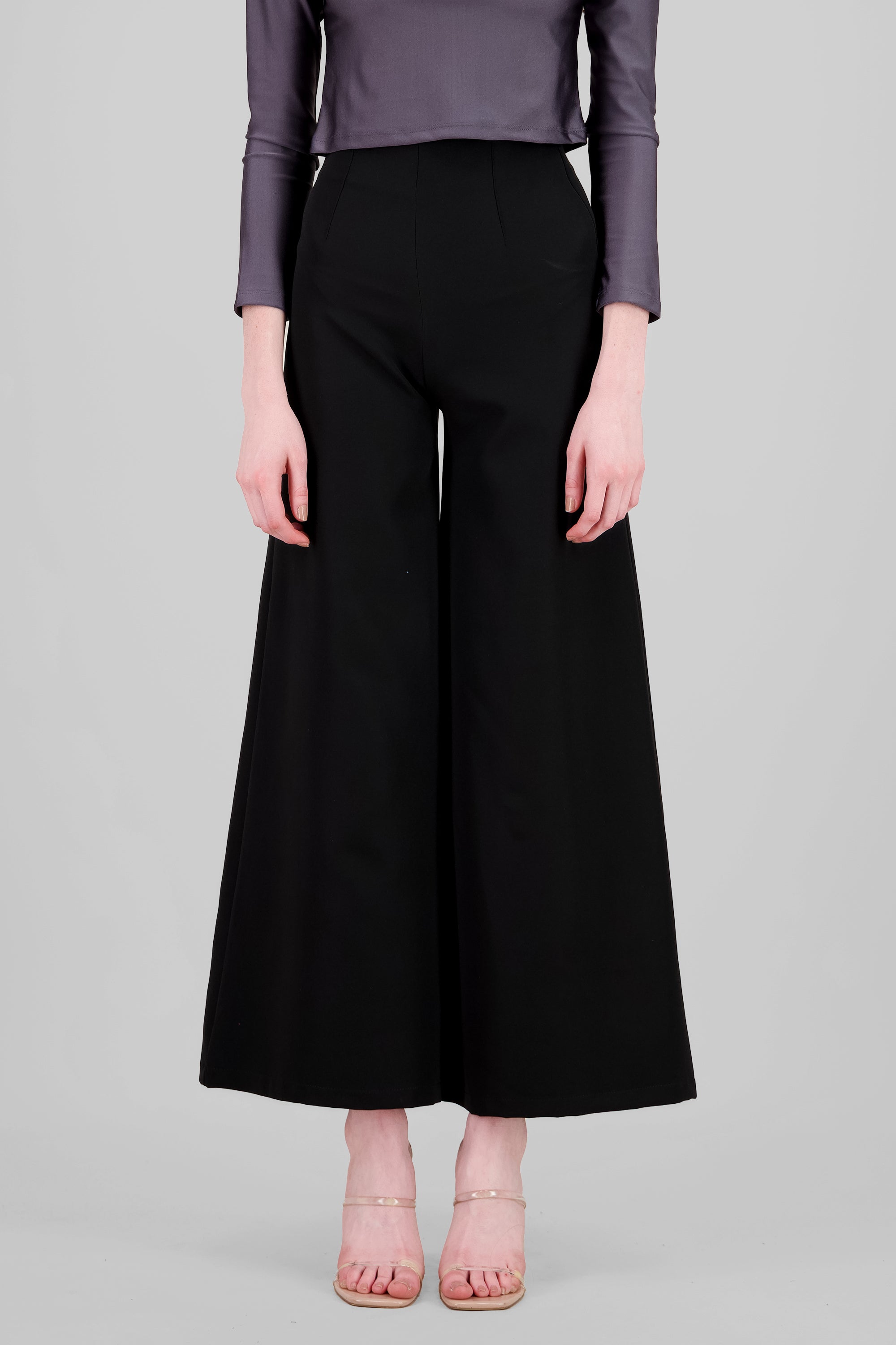 Solid Wide Leg Pants BLACK