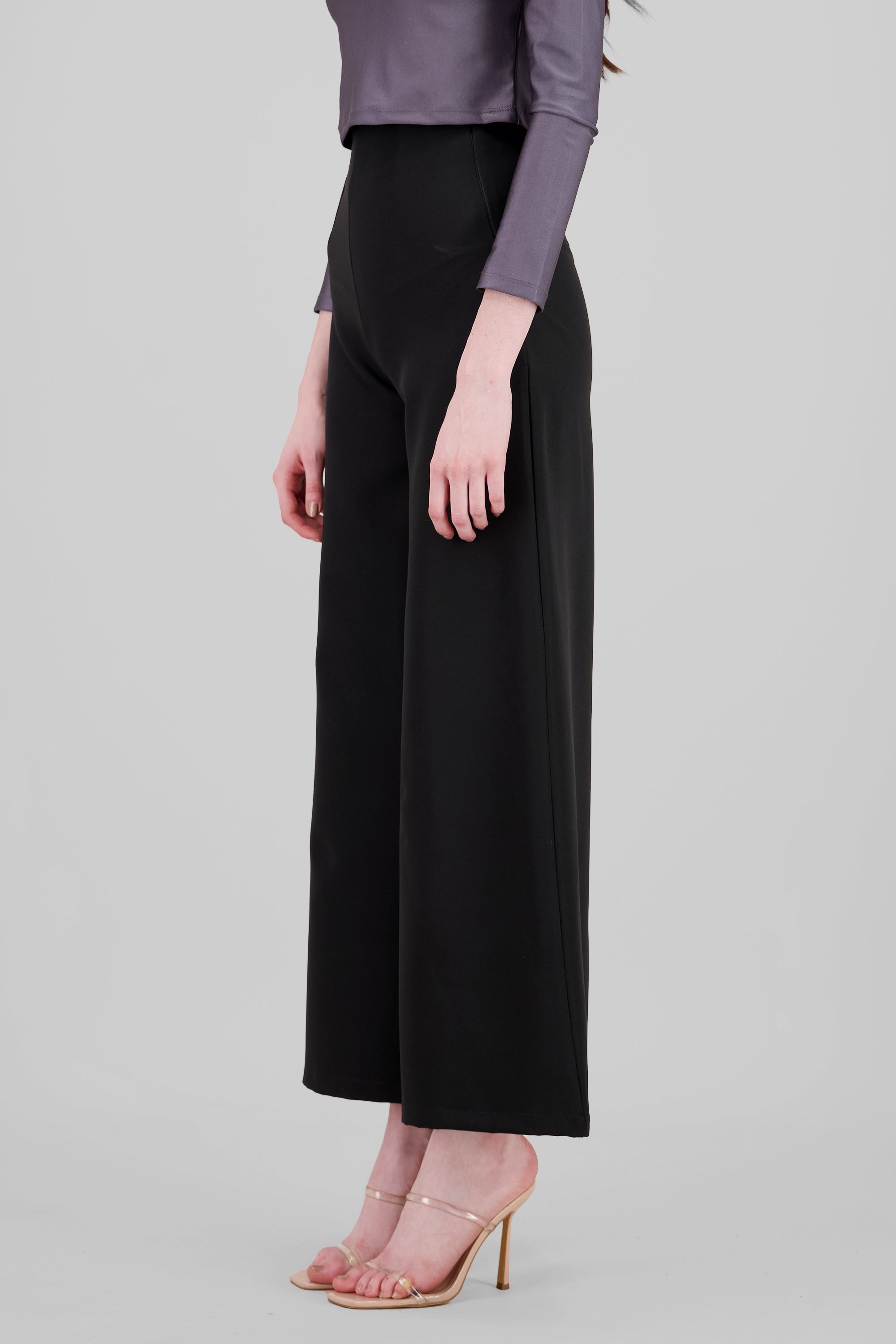 Solid Wide Leg Pants BLACK