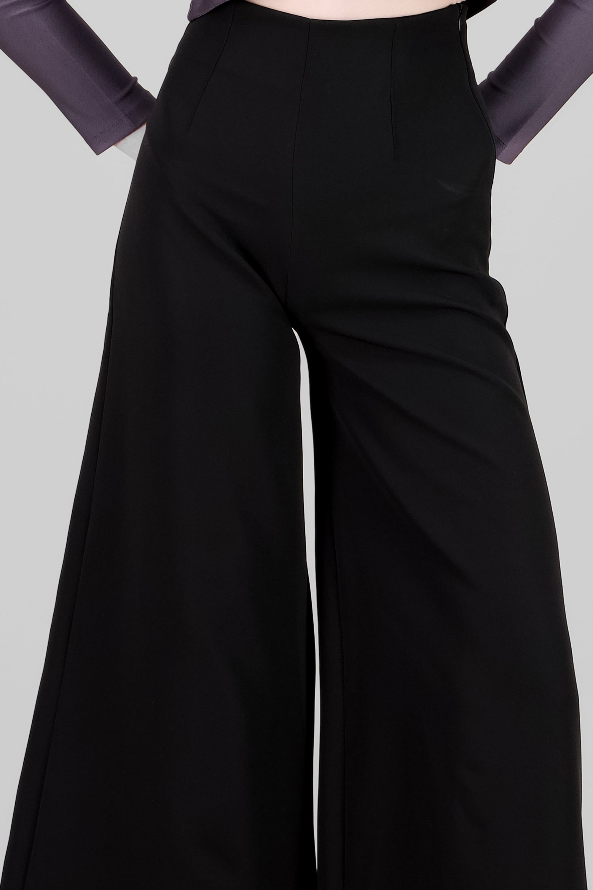 Solid Wide Leg Pants BLACK