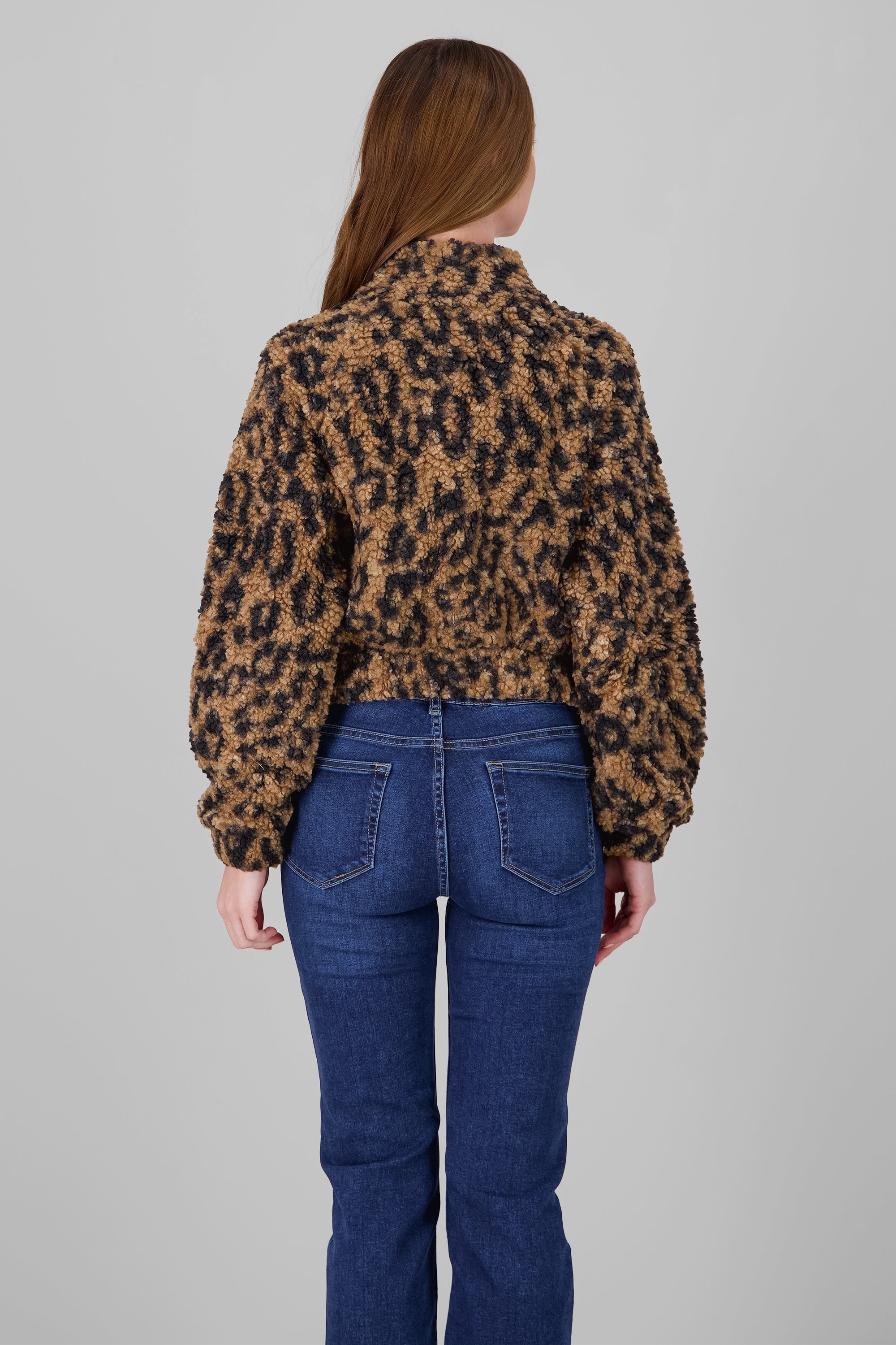 Faux Fur Leopard Print Jacket BROWN COMBO