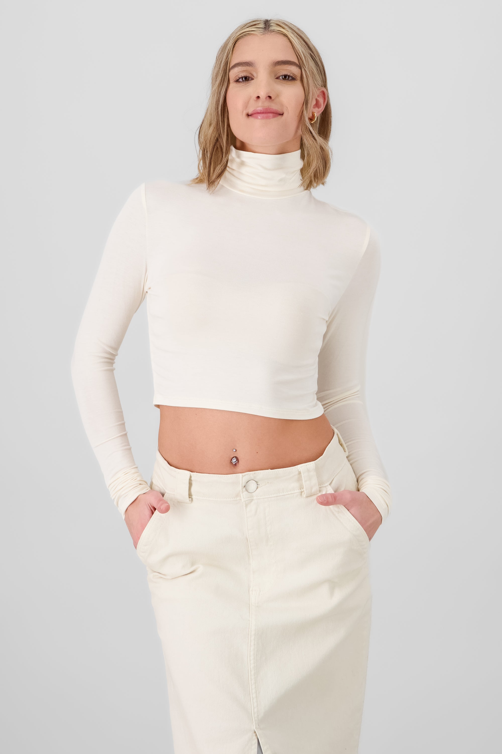 Long Sleeve High Neck Top CREAM