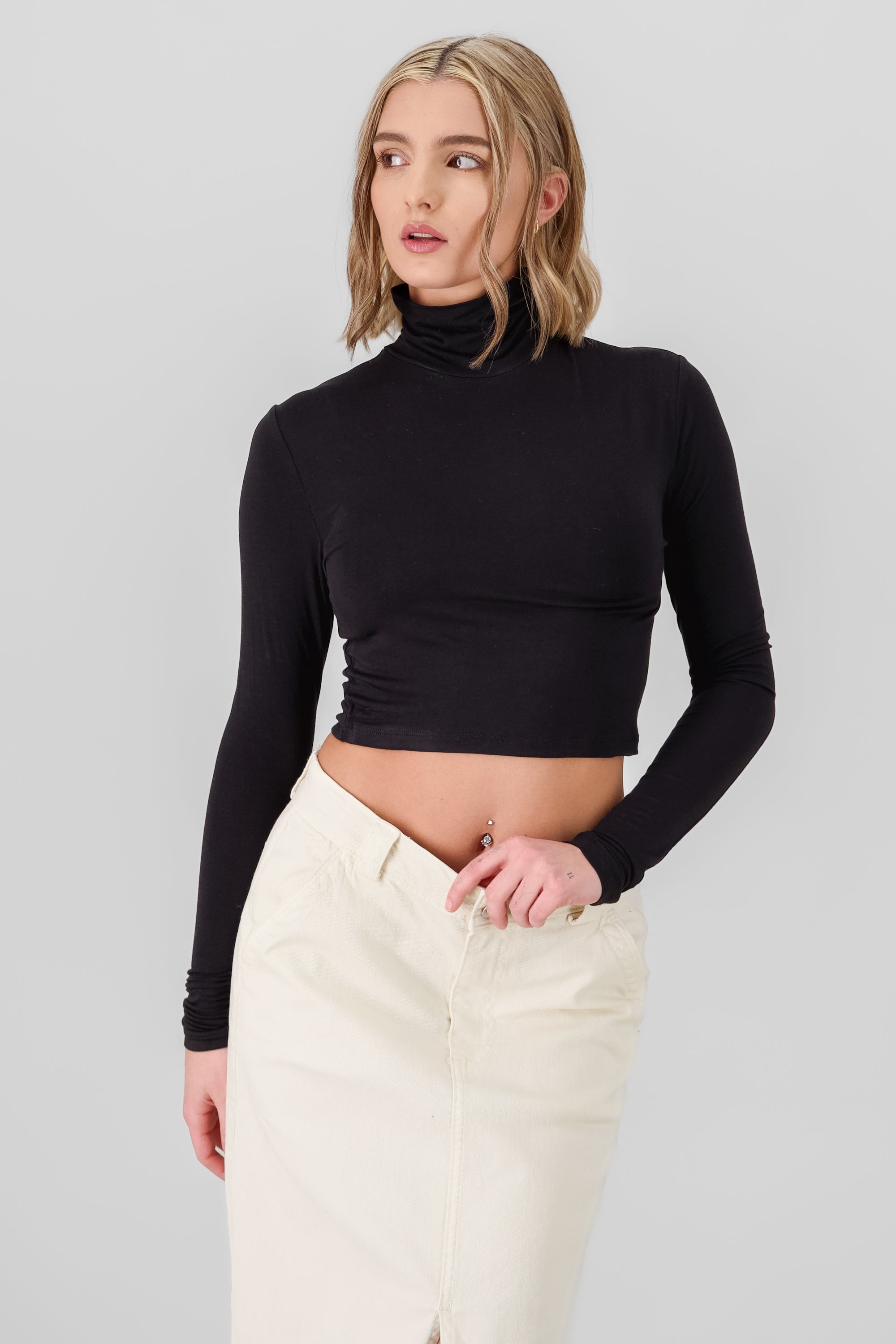 Long Sleeve High Neck Top BLACK