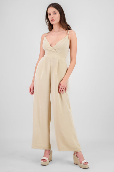 Solid Strappy Jumpsuit BEIGE