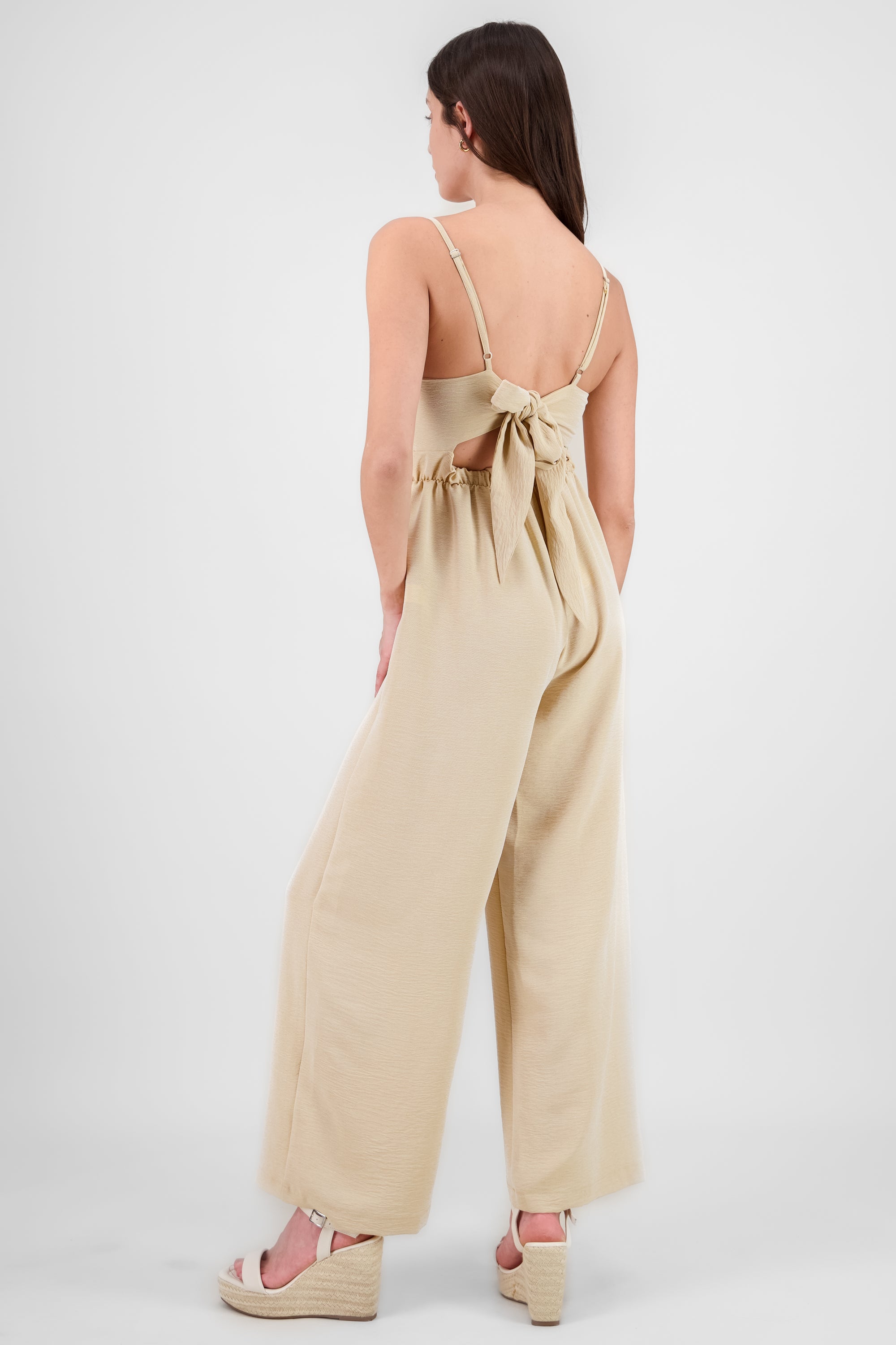 Solid Strappy Jumpsuit BEIGE