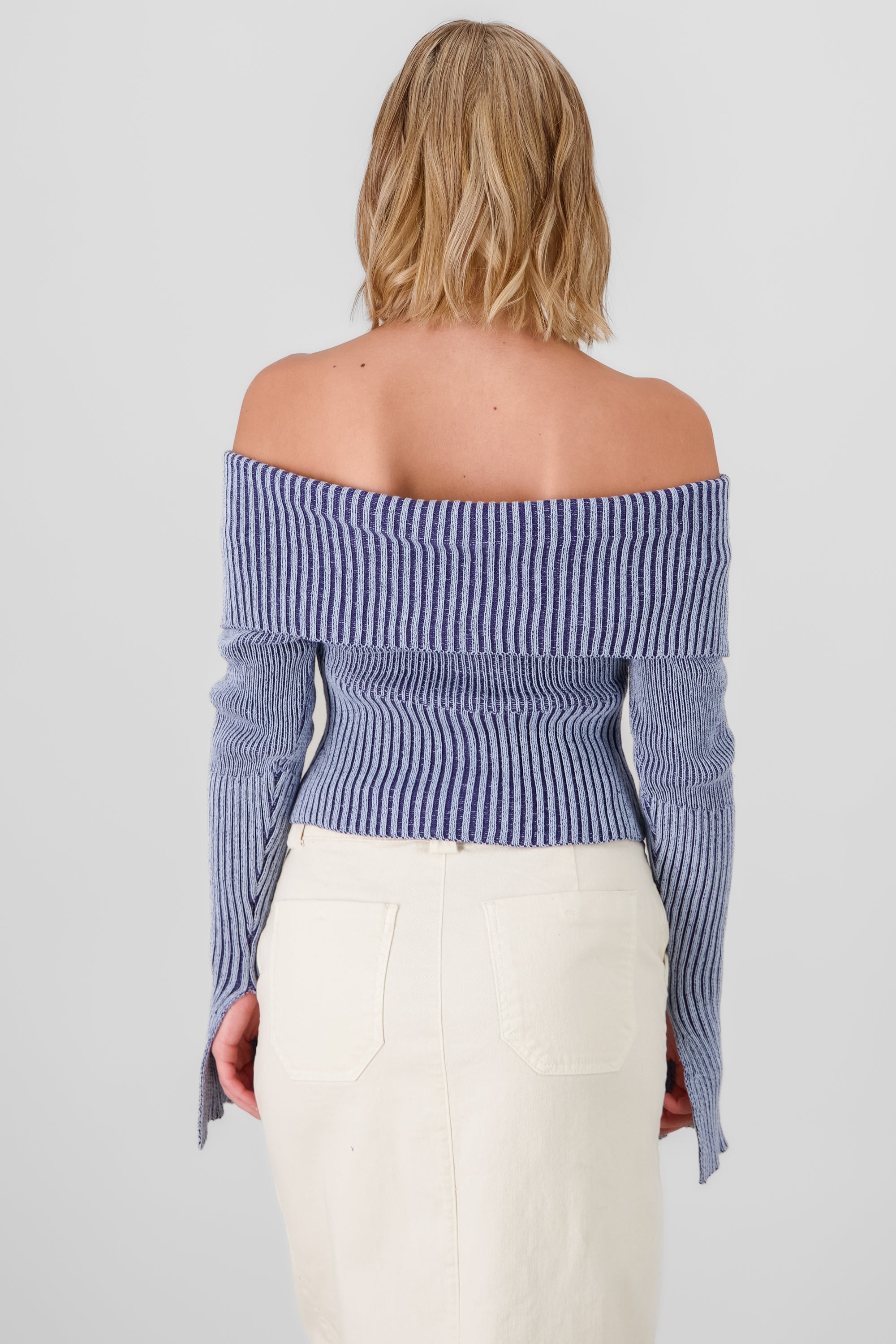 Off Shoulder Sweater BLUE