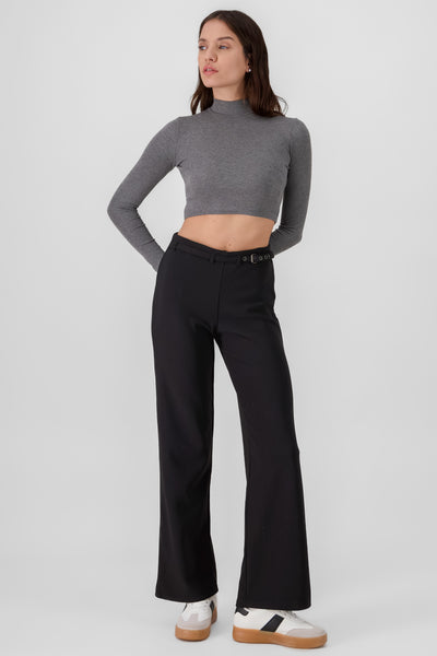 Solid Pants with Belt BLACK