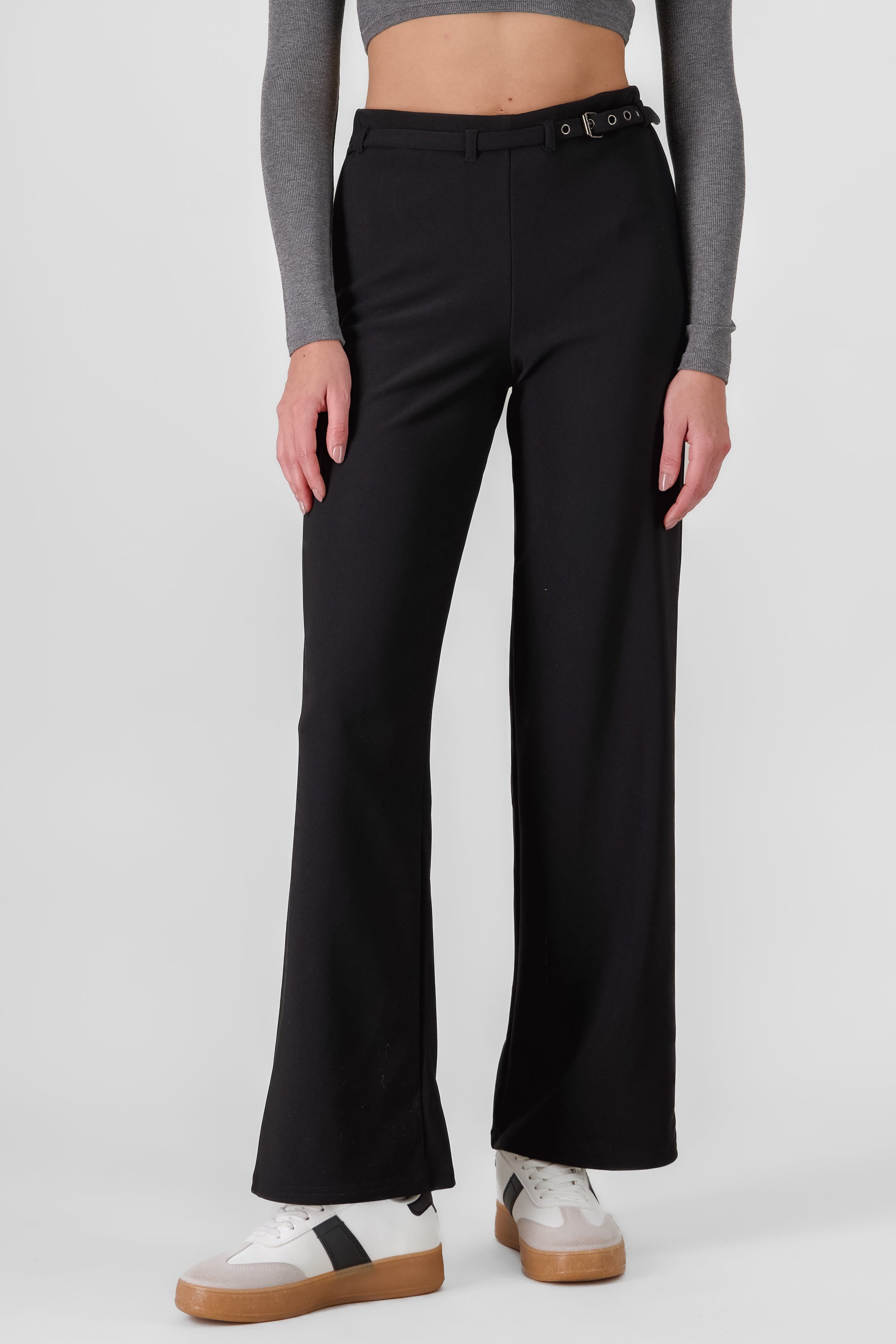 Solid Pants with Belt BLACK