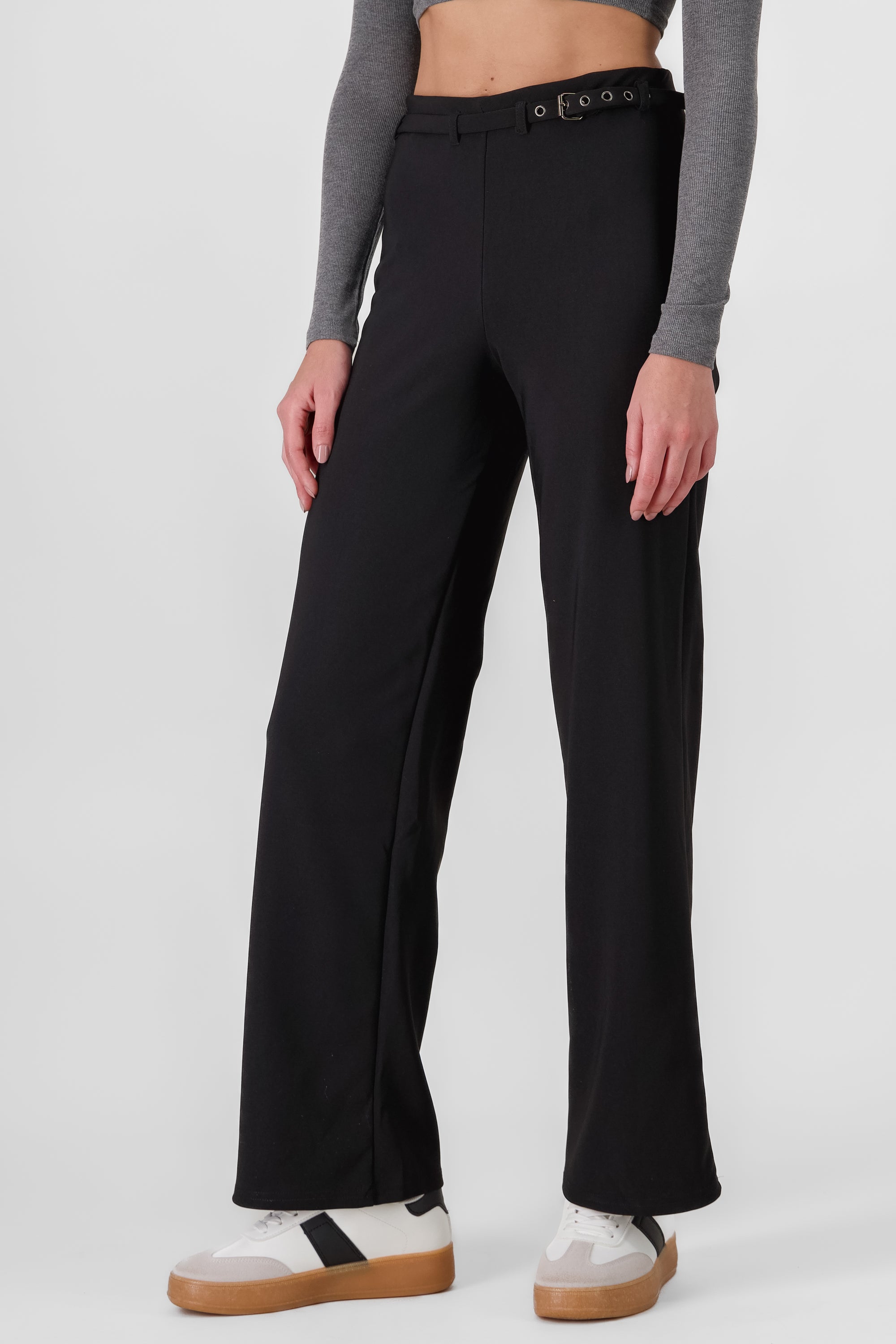 Solid Pants with Belt BLACK