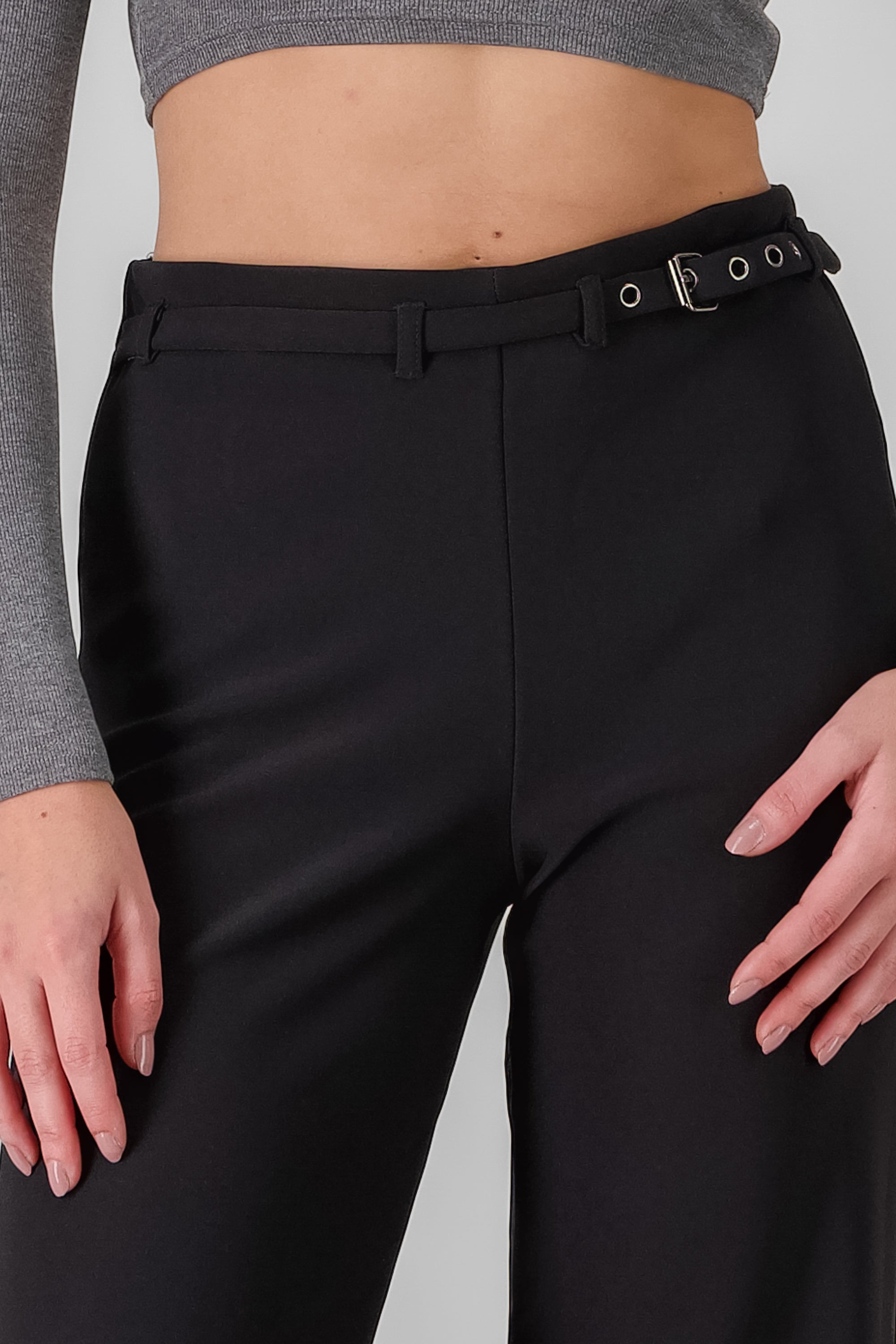 Solid Pants with Belt BLACK