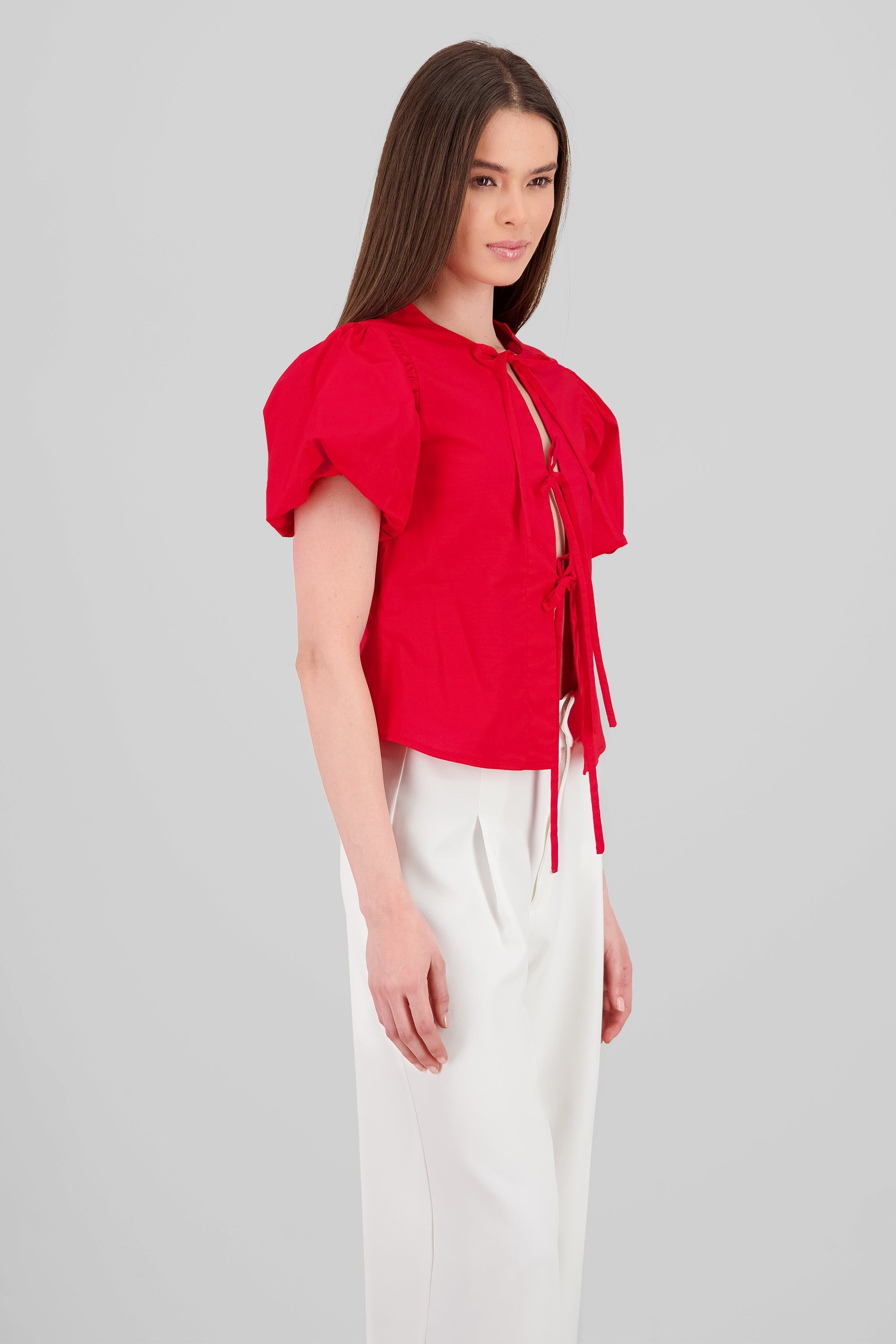 Bows Balloon Sleeve Blouse RED