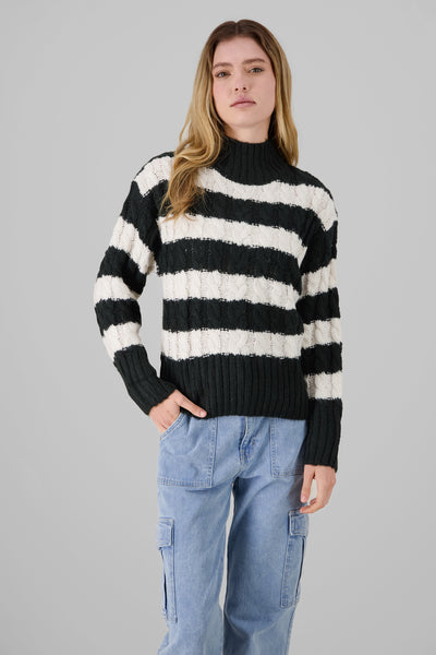 High Neck Striped Sweater WHITE COMBO