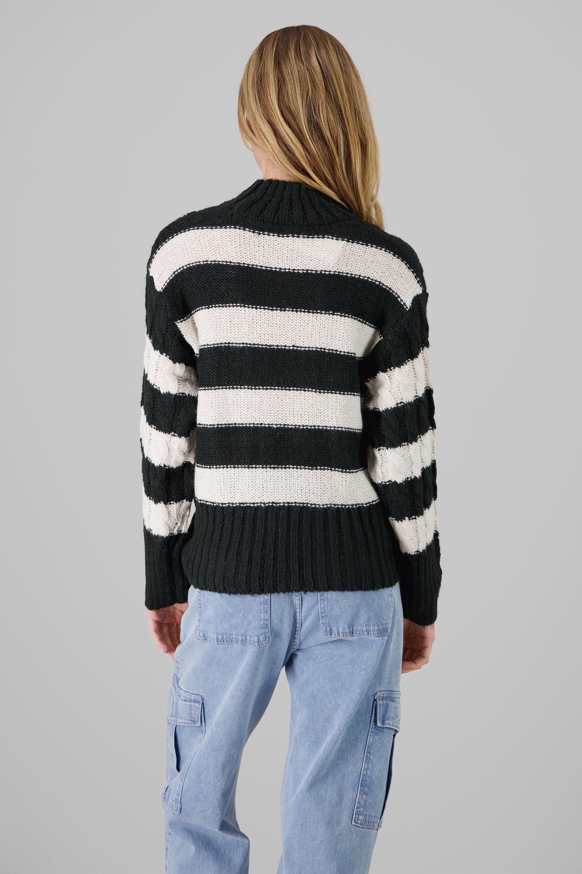 High Neck Striped Sweater WHITE COMBO