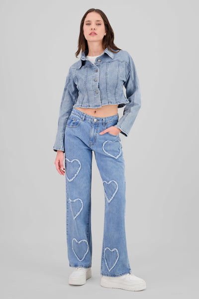 Straight Jeans with Hearts LIGHT WASH