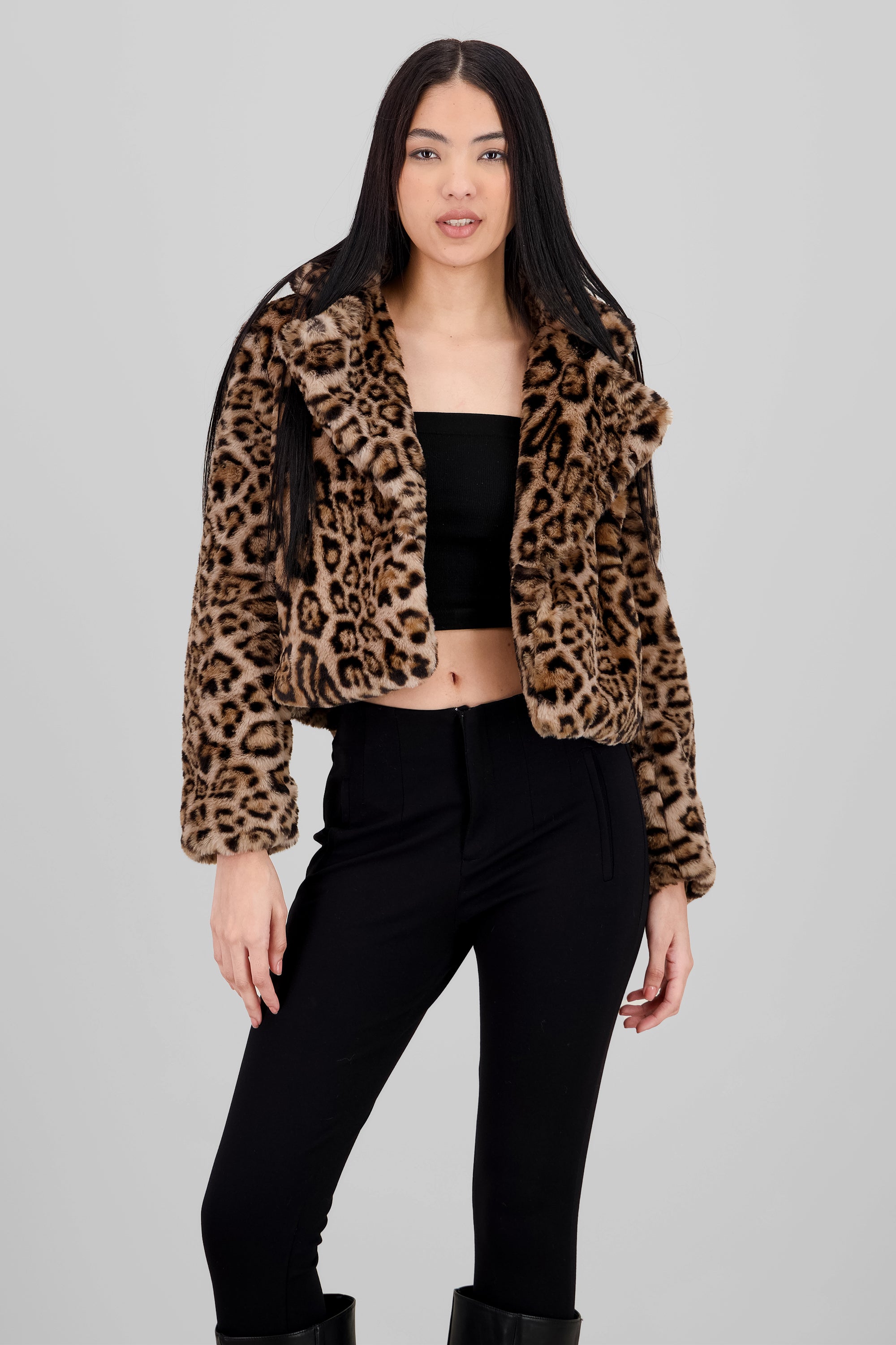 Leopard Print Short Coat BROWN COMBO