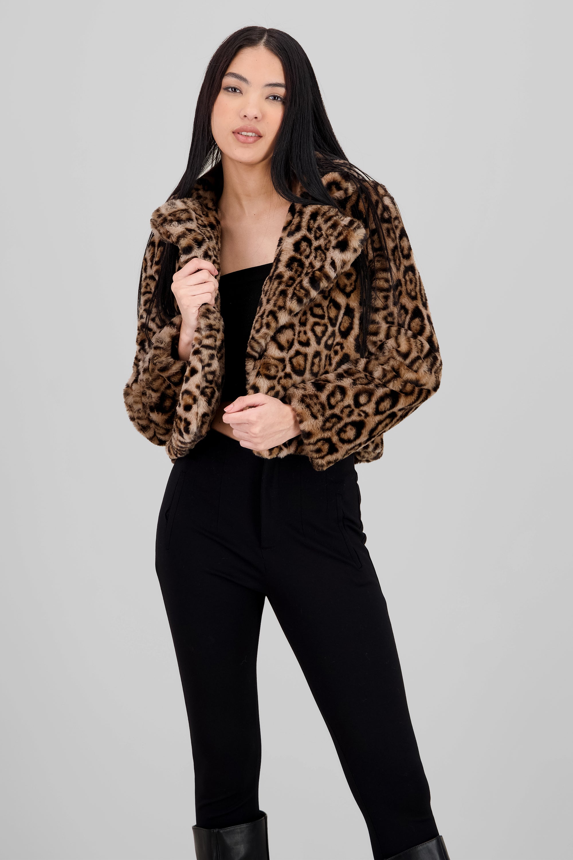 Leopard Print Short Coat BROWN COMBO