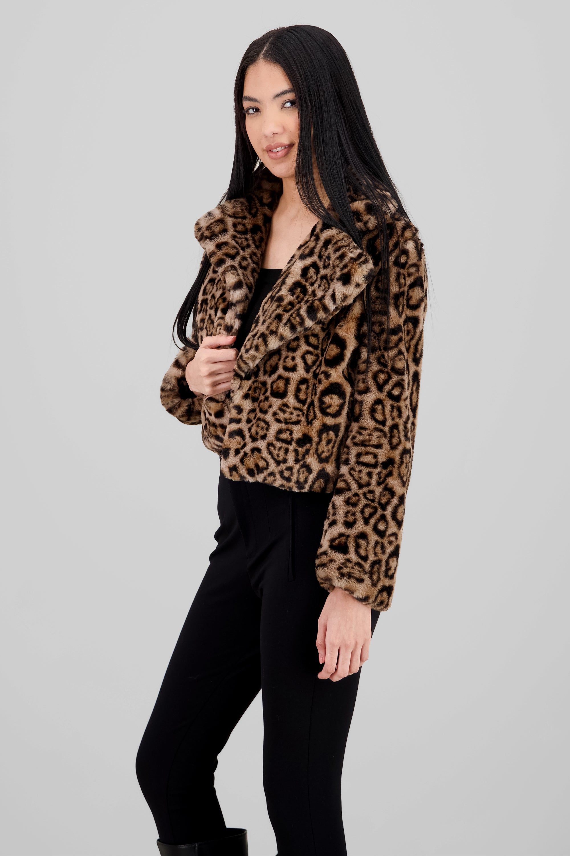 Leopard Print Short Coat BROWN COMBO