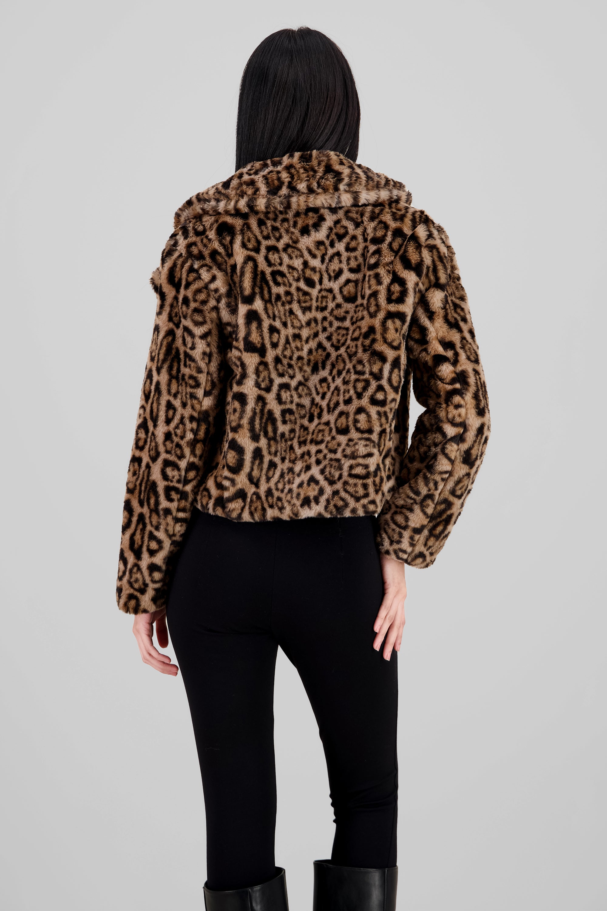 Leopard Print Short Coat BROWN COMBO