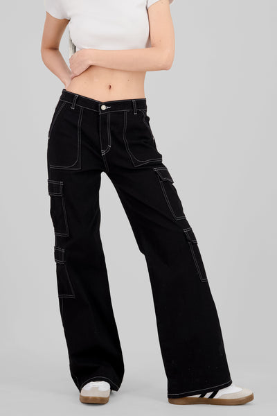 Straight Leg Cargo Jeans BLACK