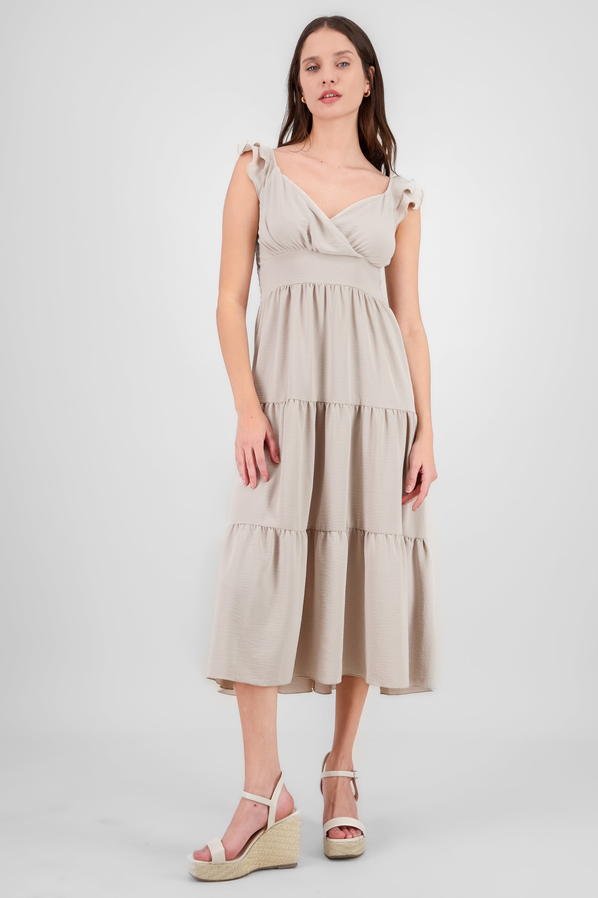 Maxi Dress with Ruffles GREY