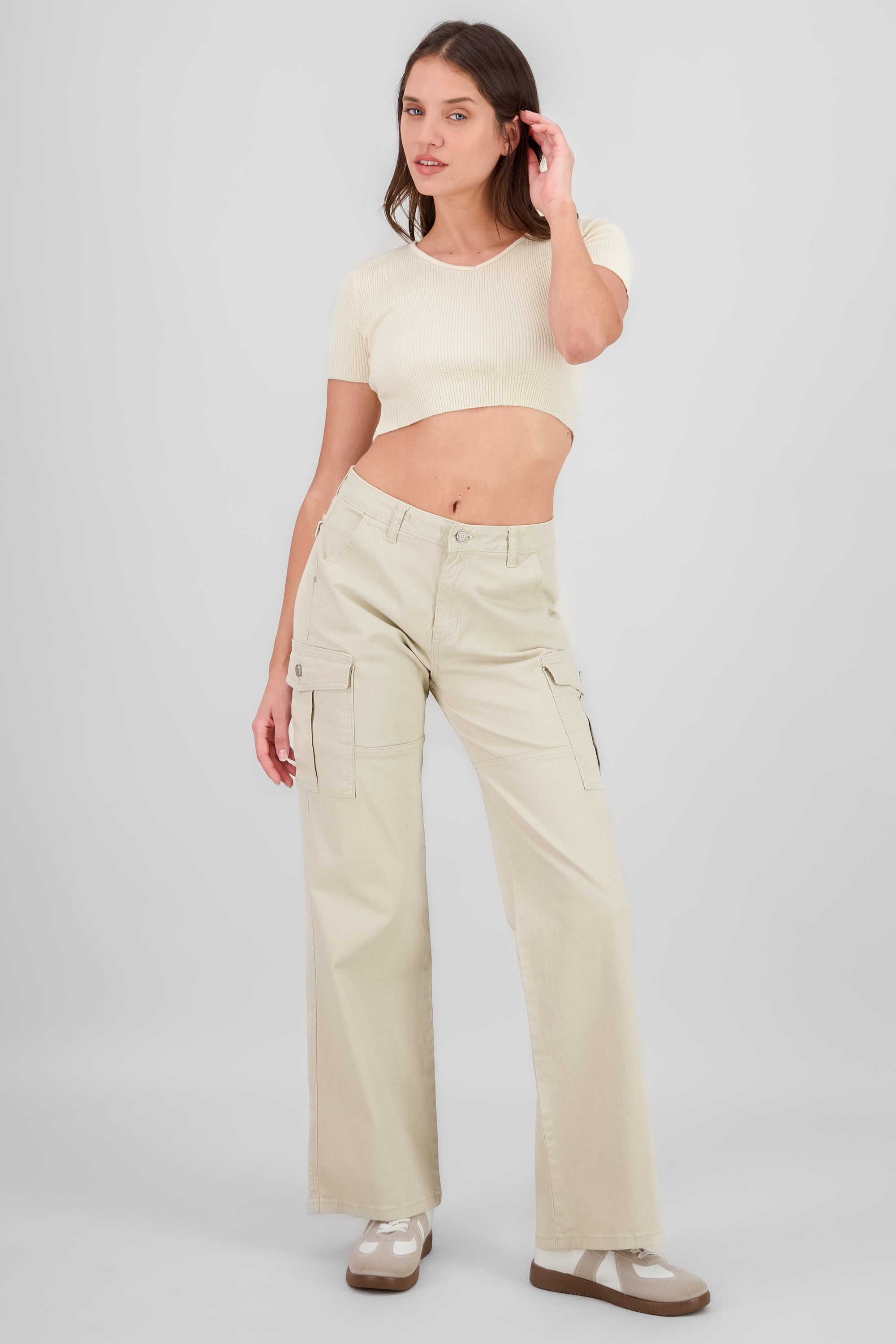 Cargo Wide Leg Pocket Jeans IVORY