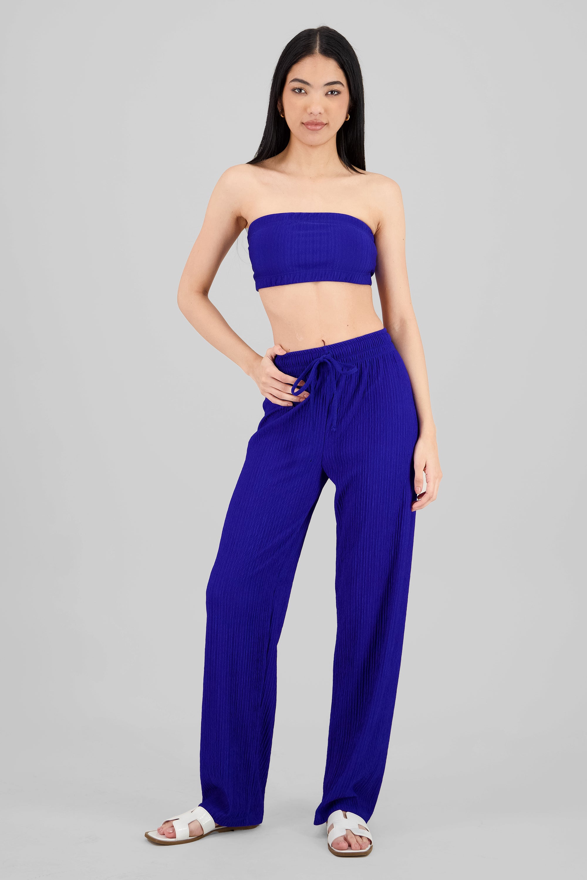 Wide leg textured pants ROYAL BLUE