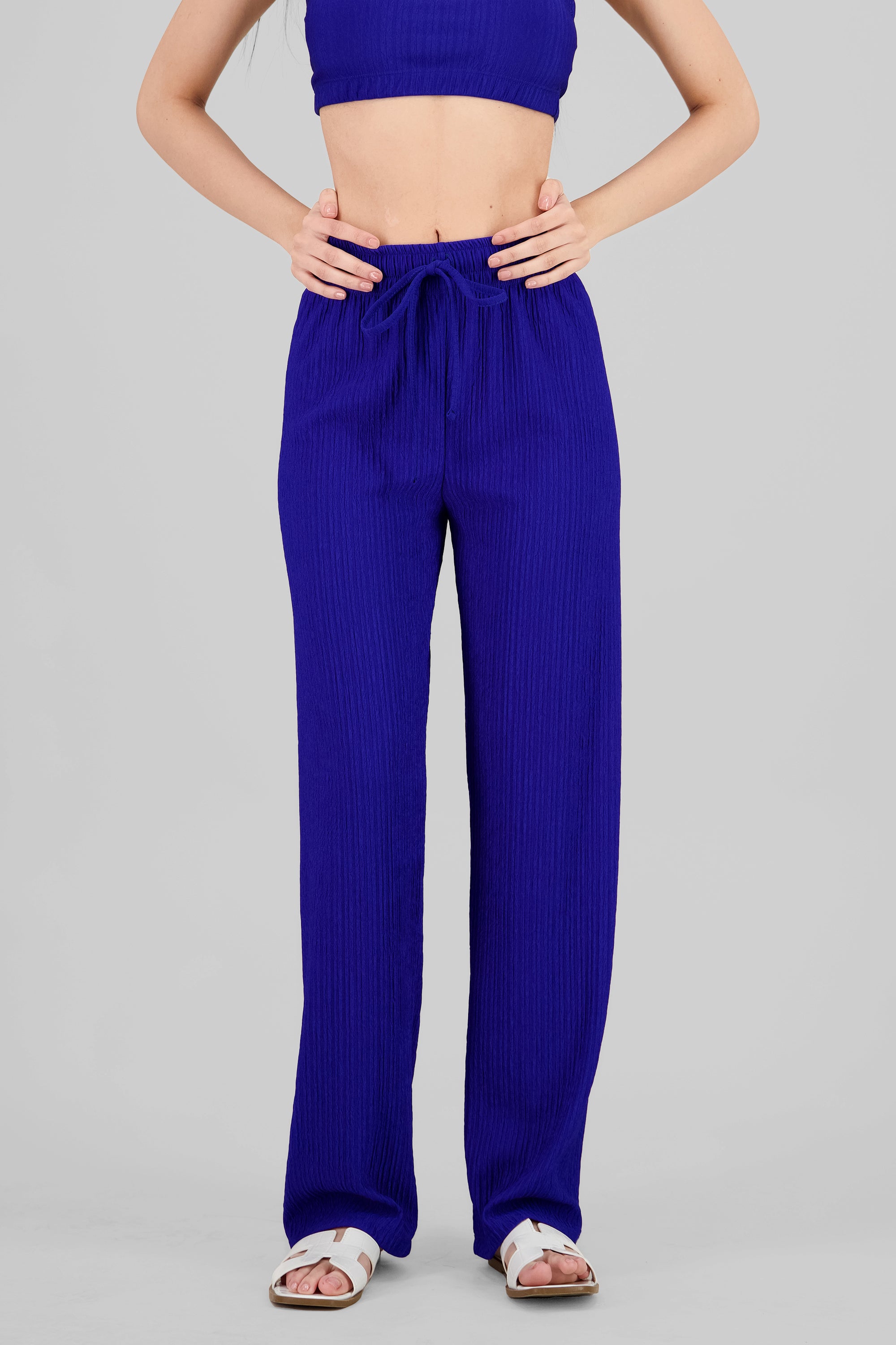 Wide leg textured pants ROYAL BLUE