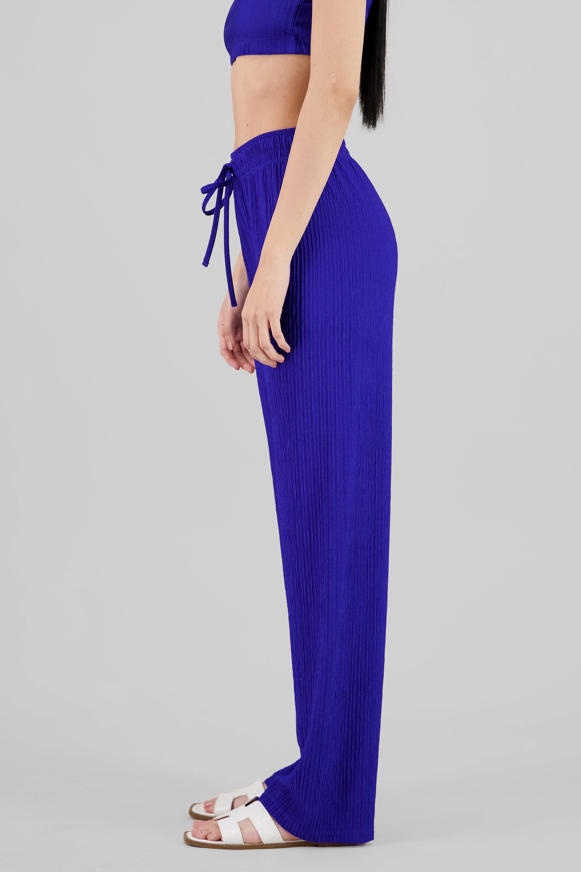 Wide leg textured pants ROYAL BLUE