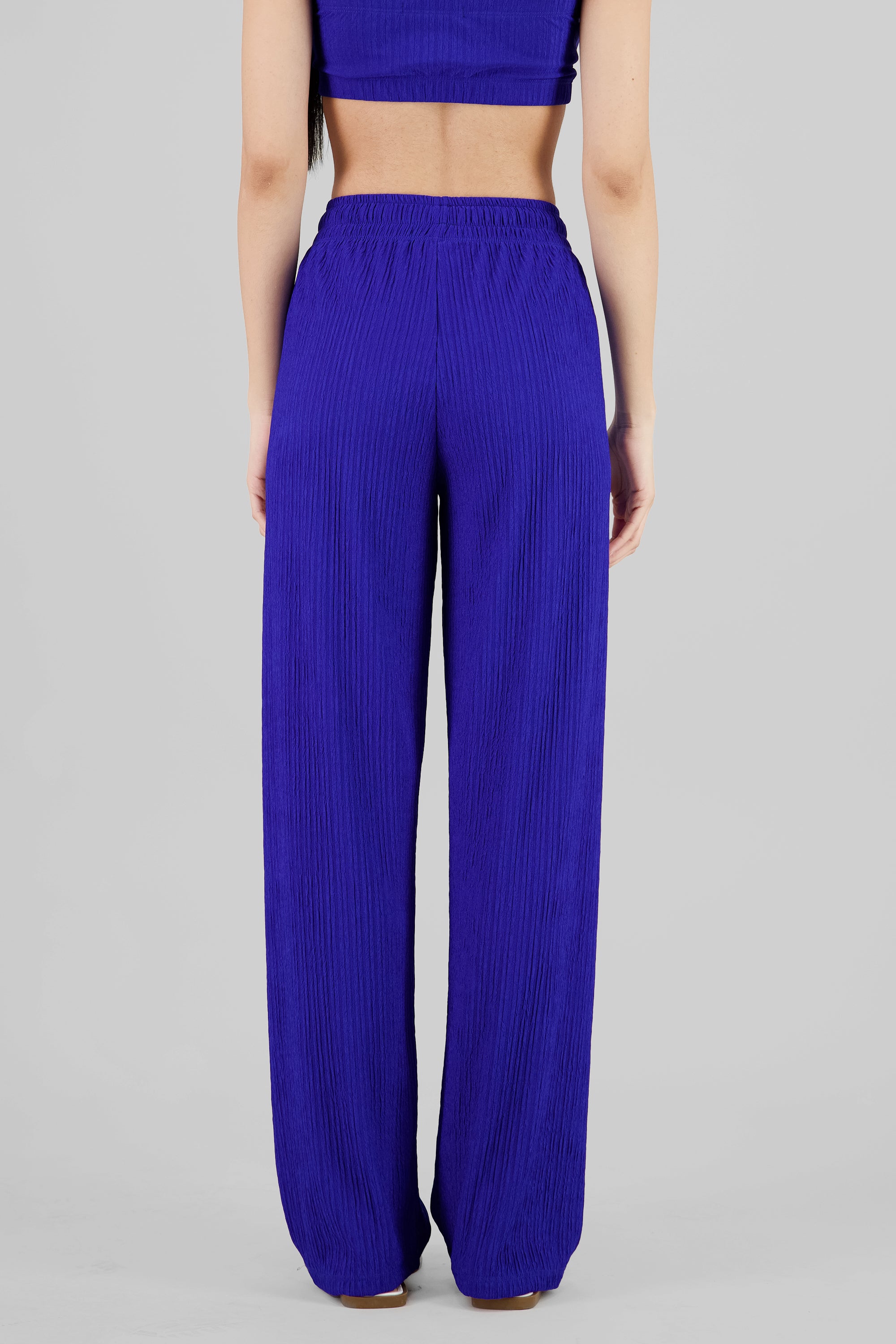 Wide leg textured pants ROYAL BLUE