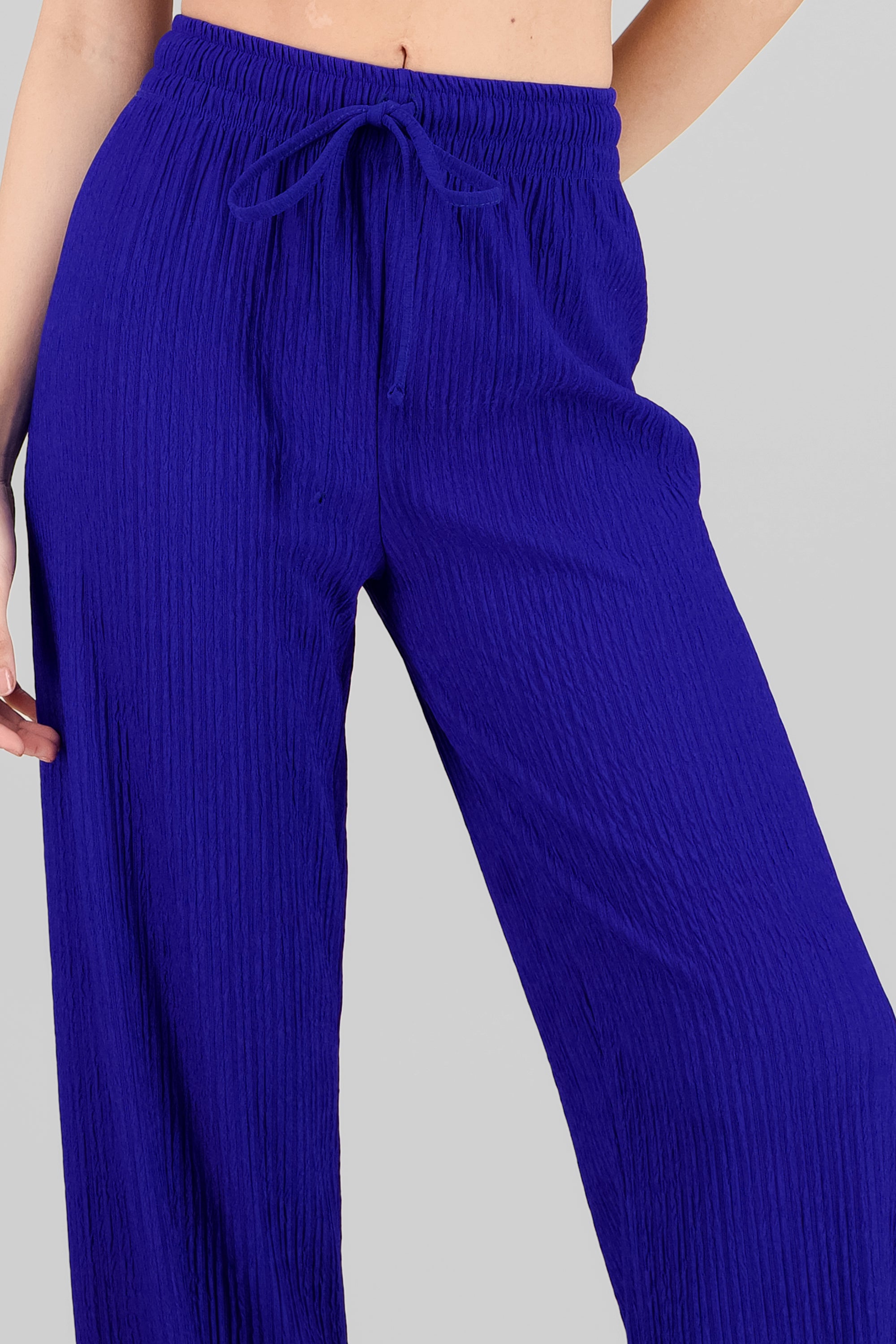 Wide leg textured pants ROYAL BLUE