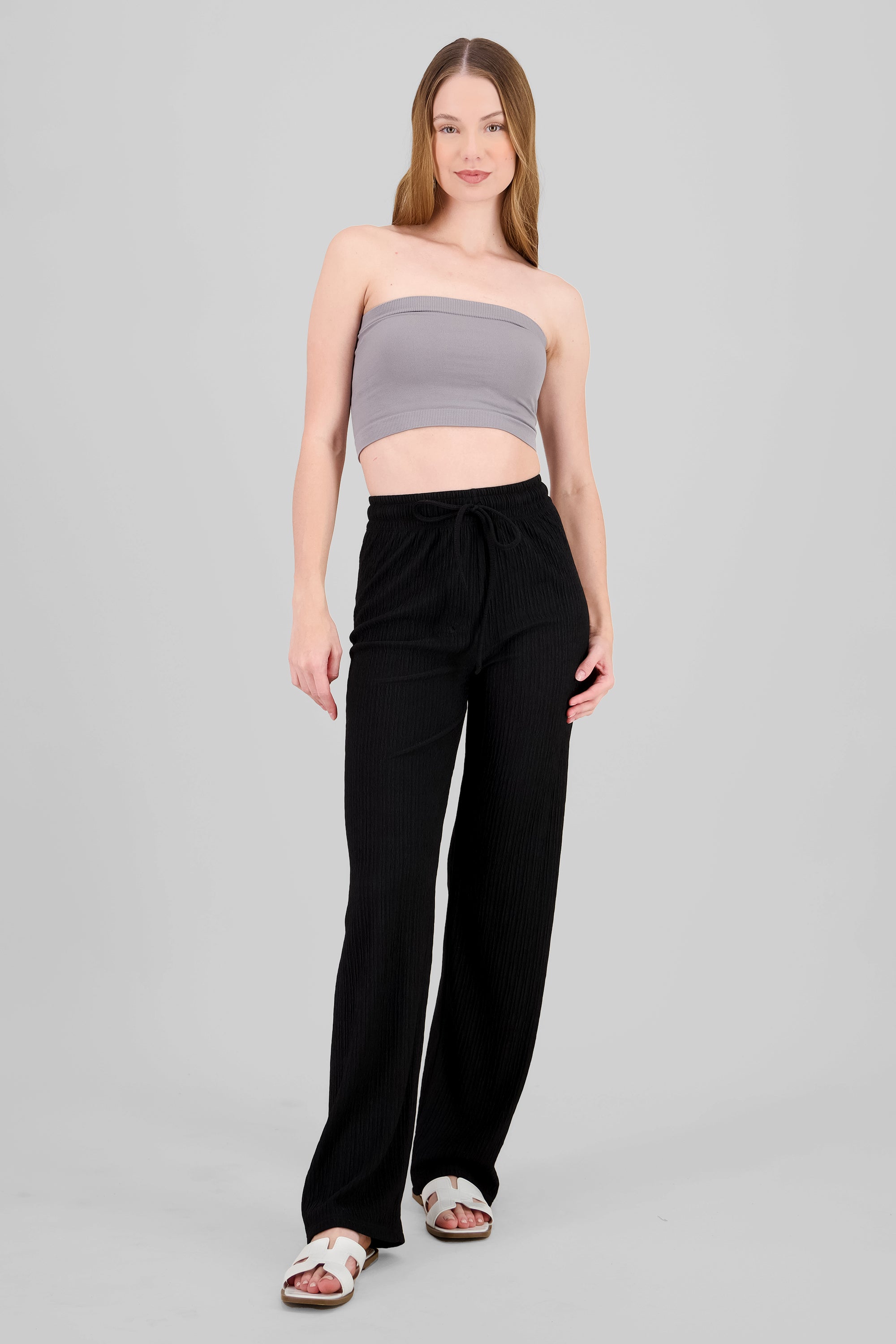 Wide leg textured pants BLACK