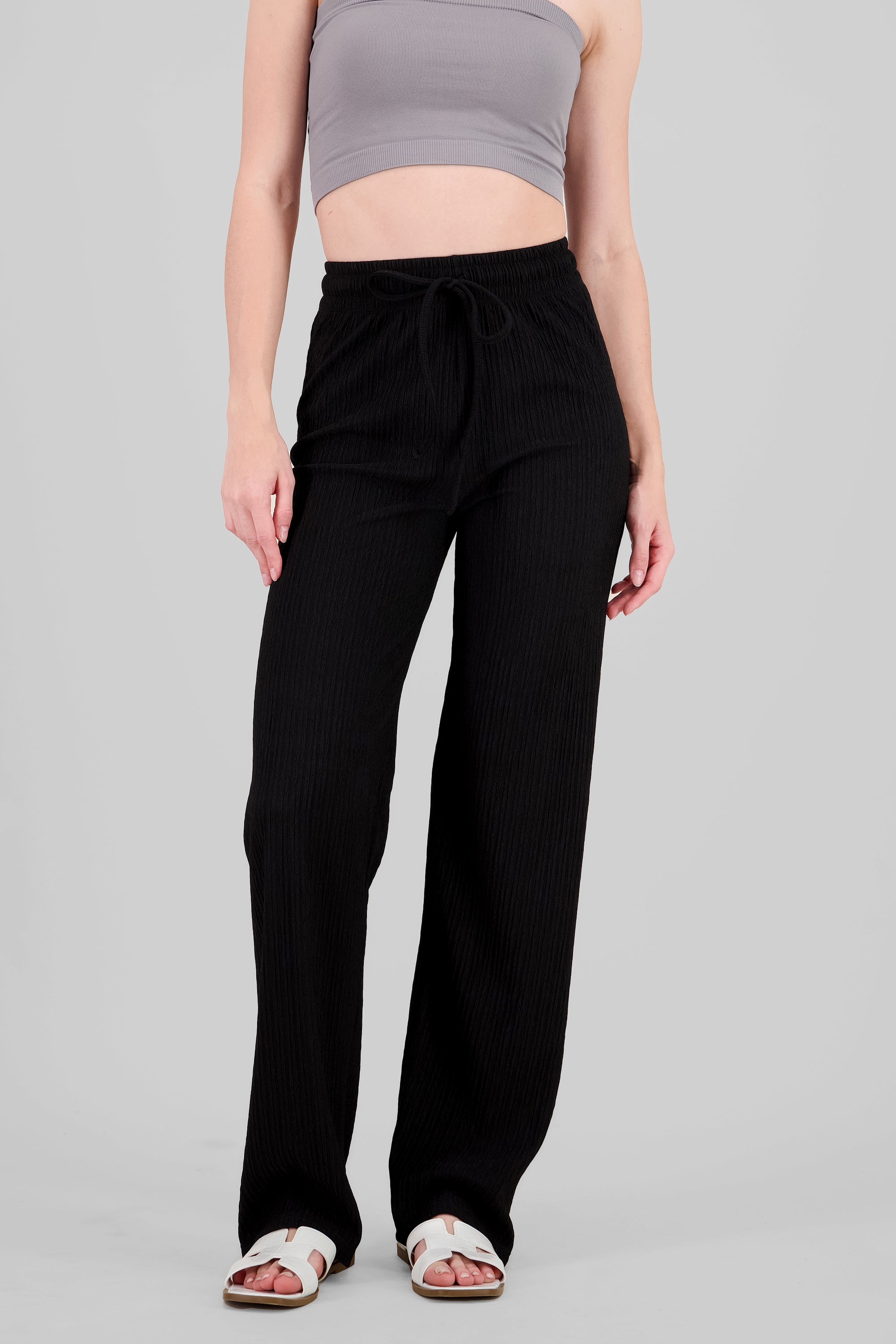 Wide leg textured pants BLACK