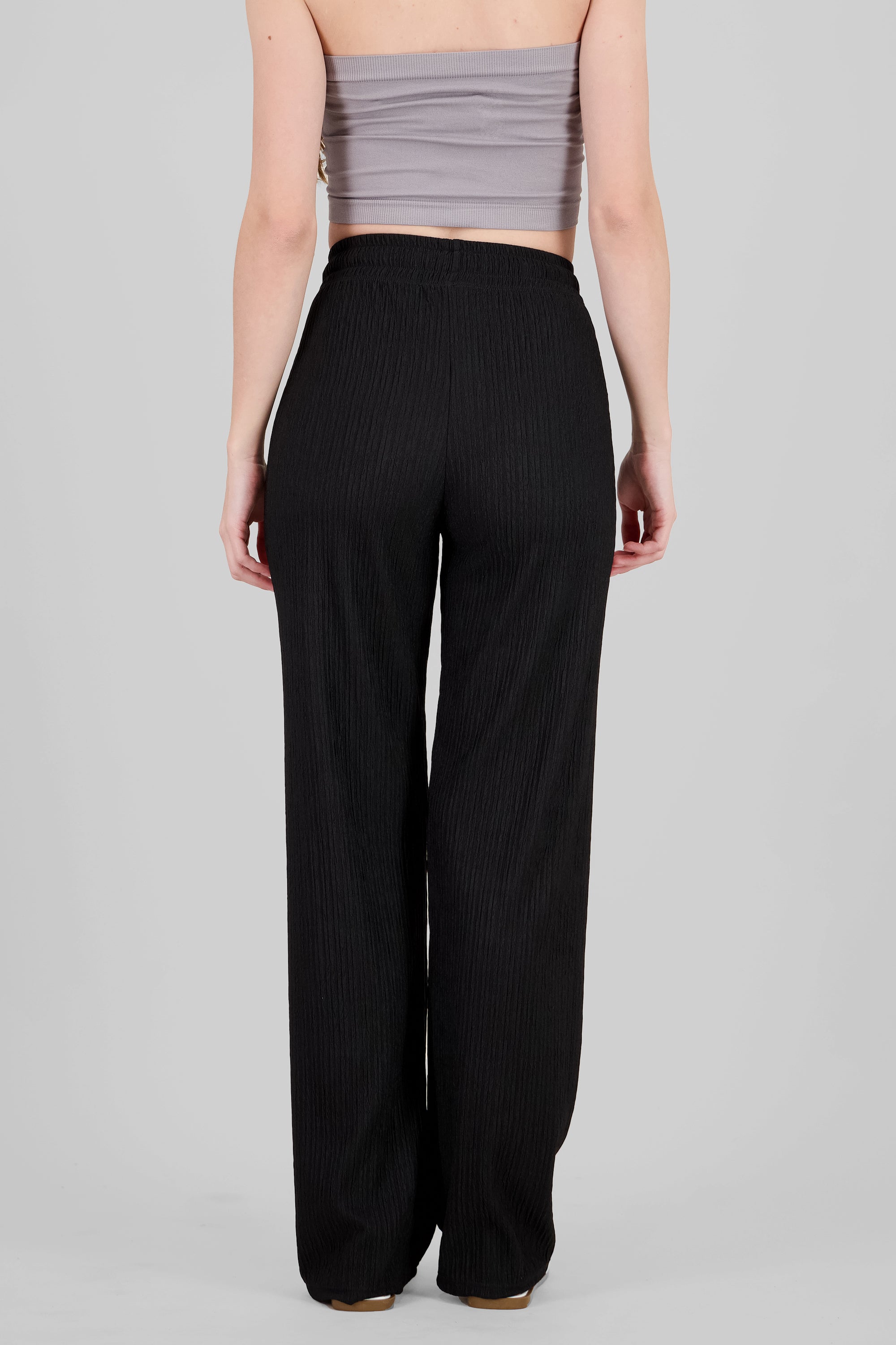 Wide leg textured pants BLACK