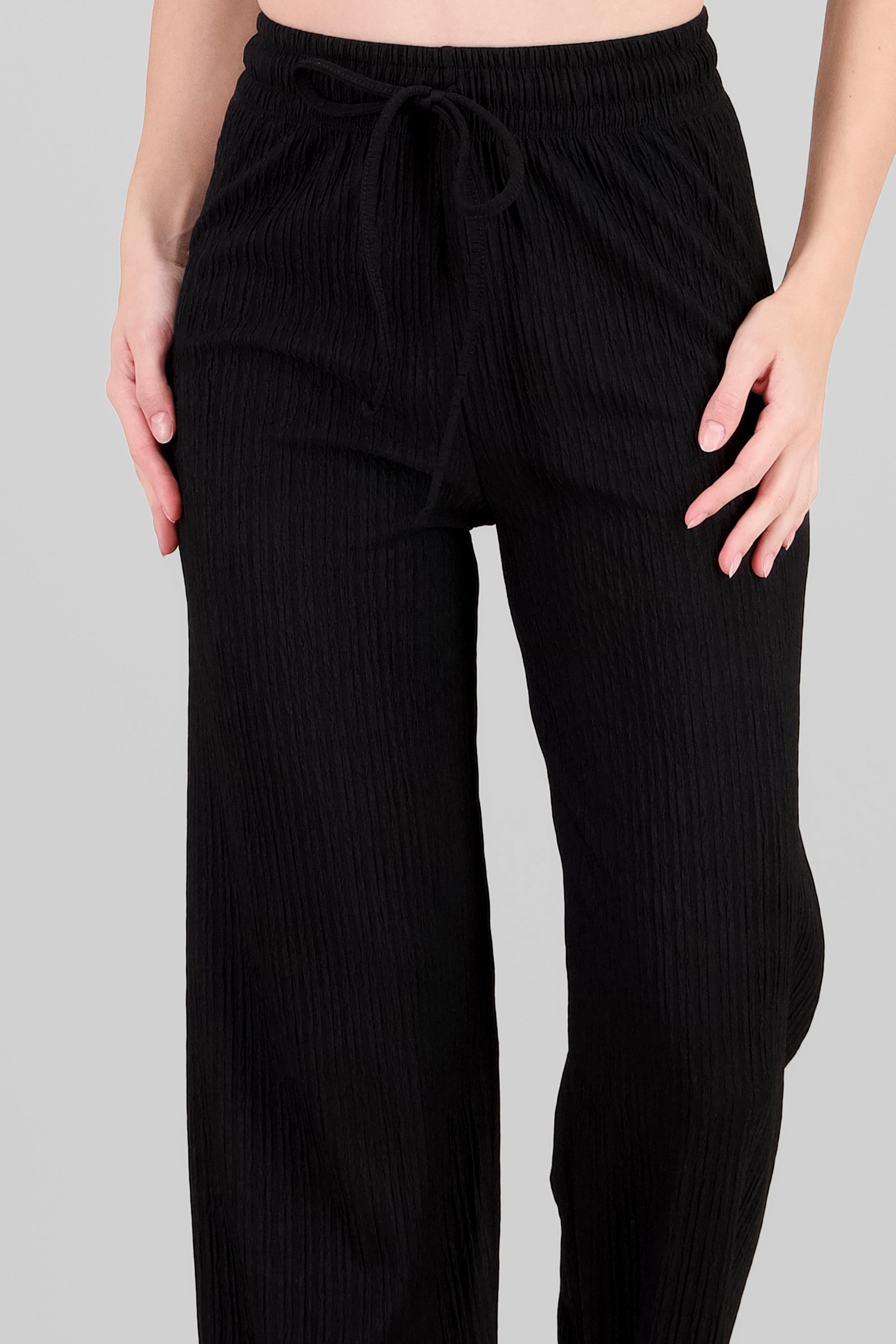 Wide leg textured pants BLACK