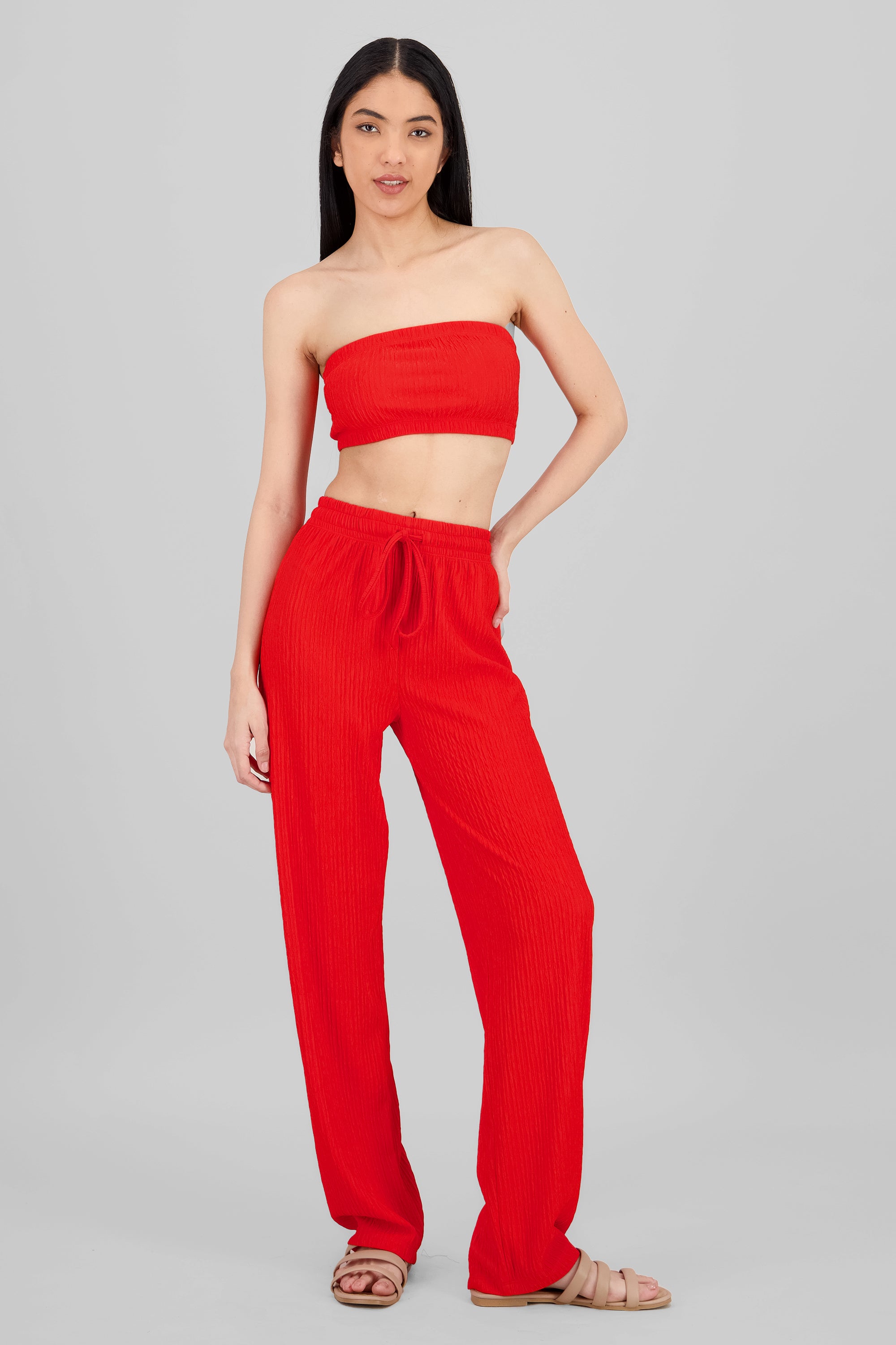 Wide leg textured pants RED