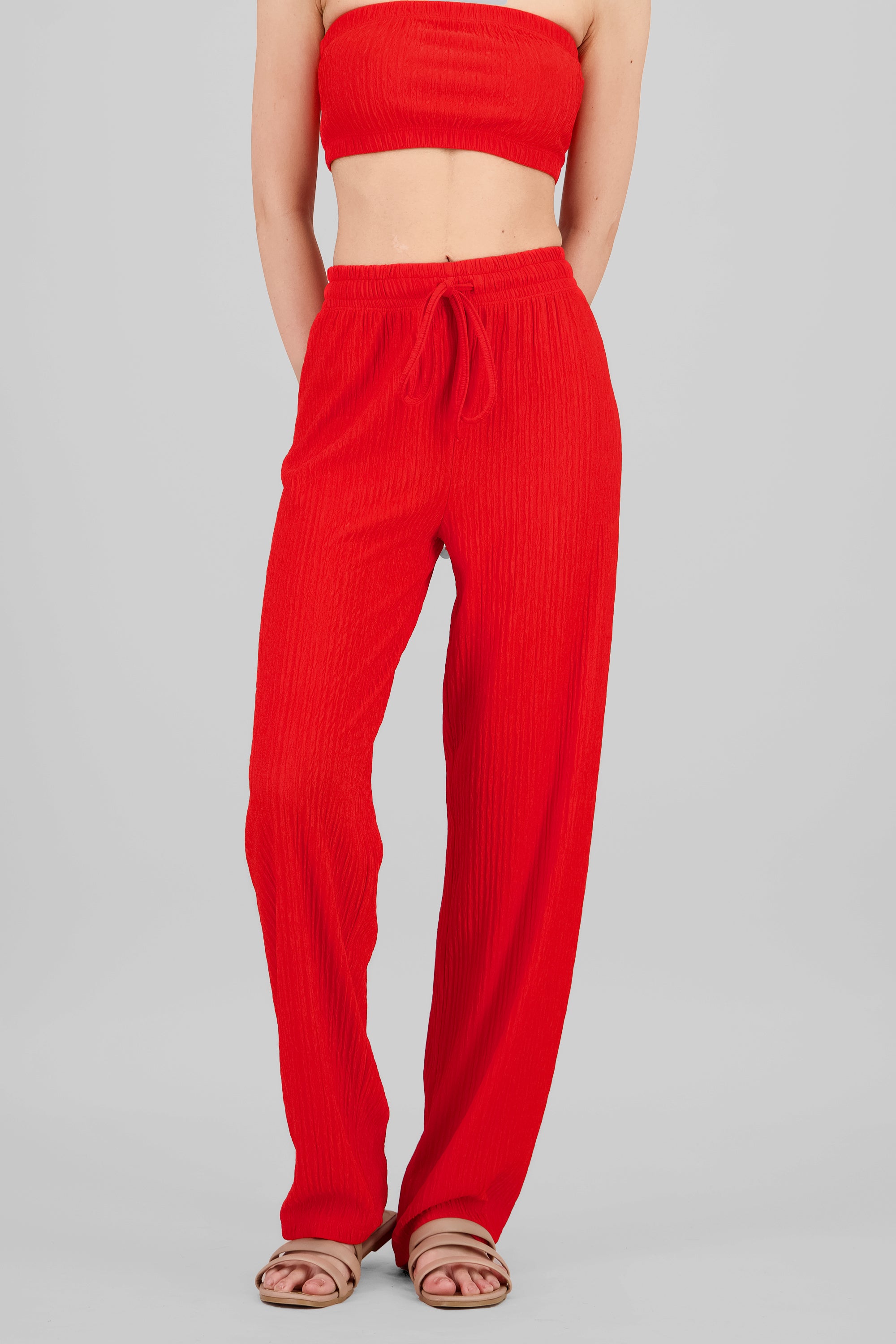 Wide leg textured pants RED