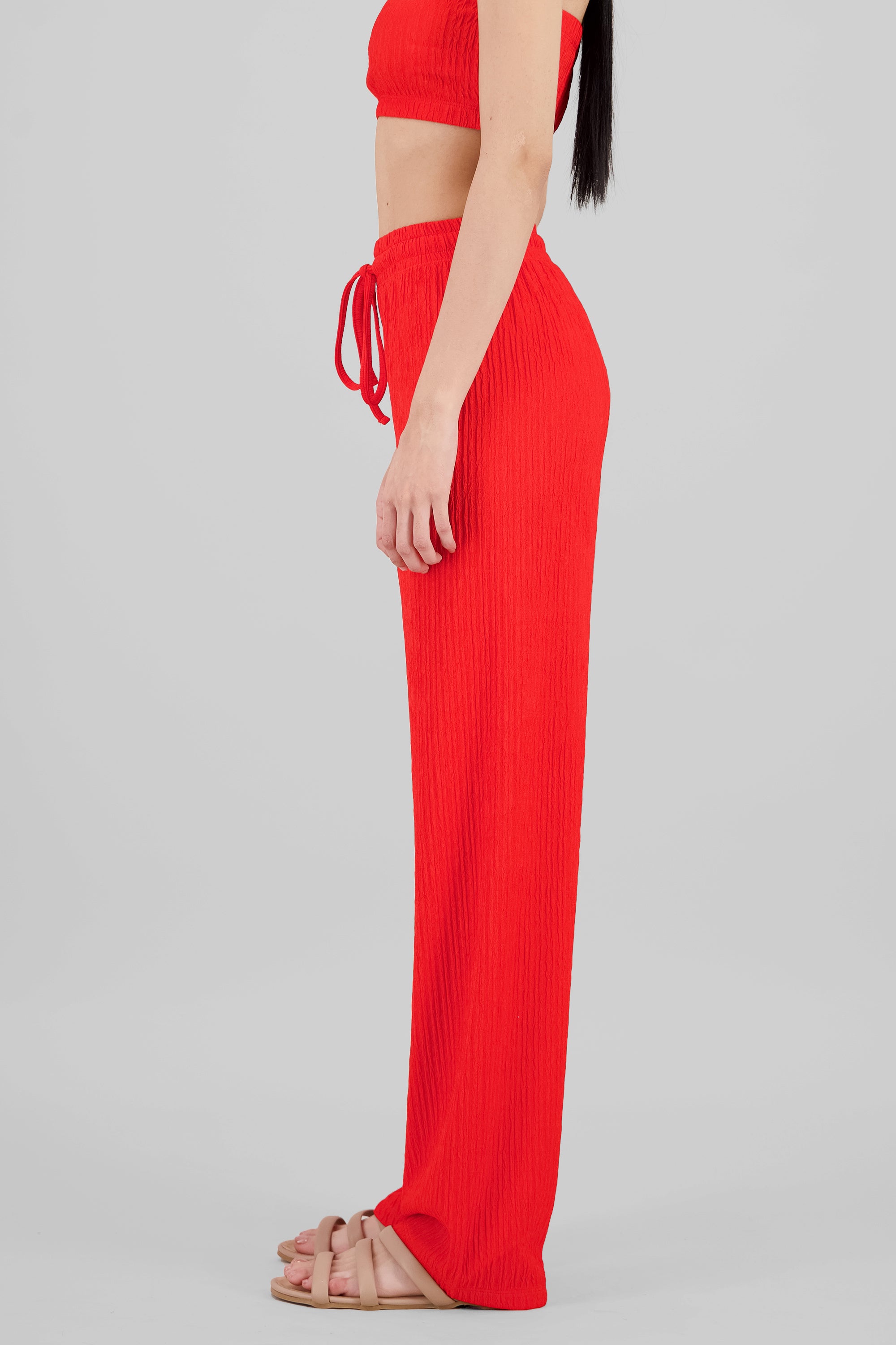 Wide leg textured pants RED