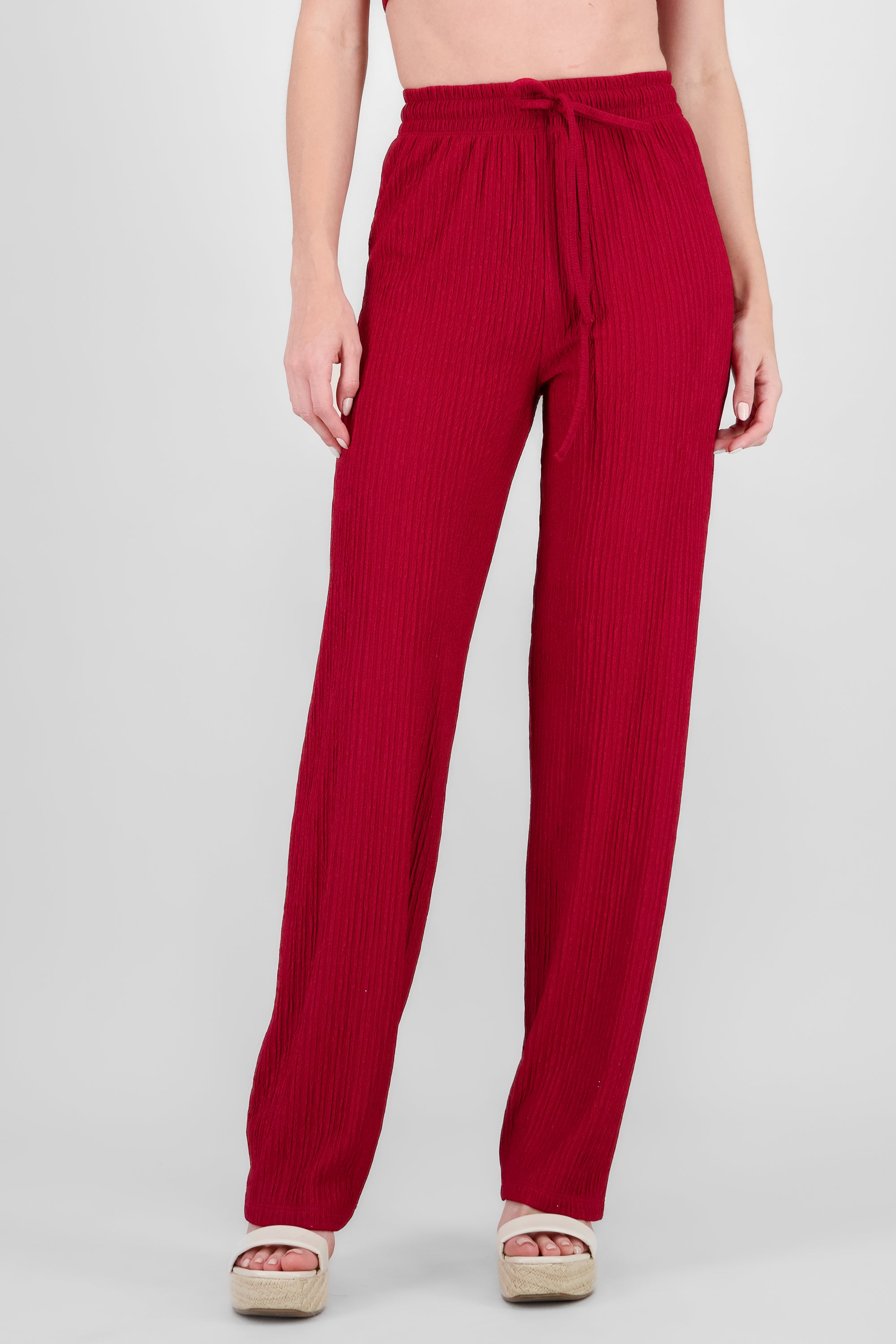 Wide leg textured pants BURNT RED