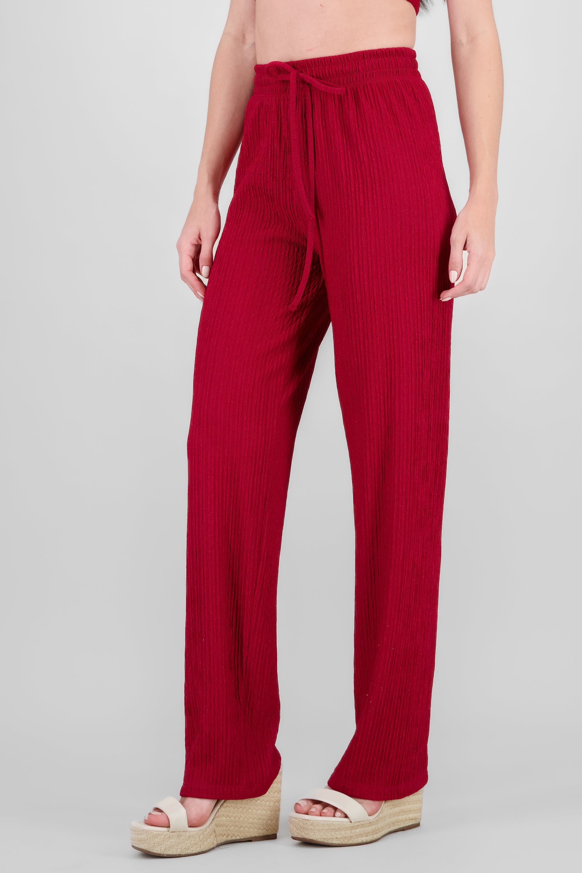 Wide leg textured pants BURNT RED