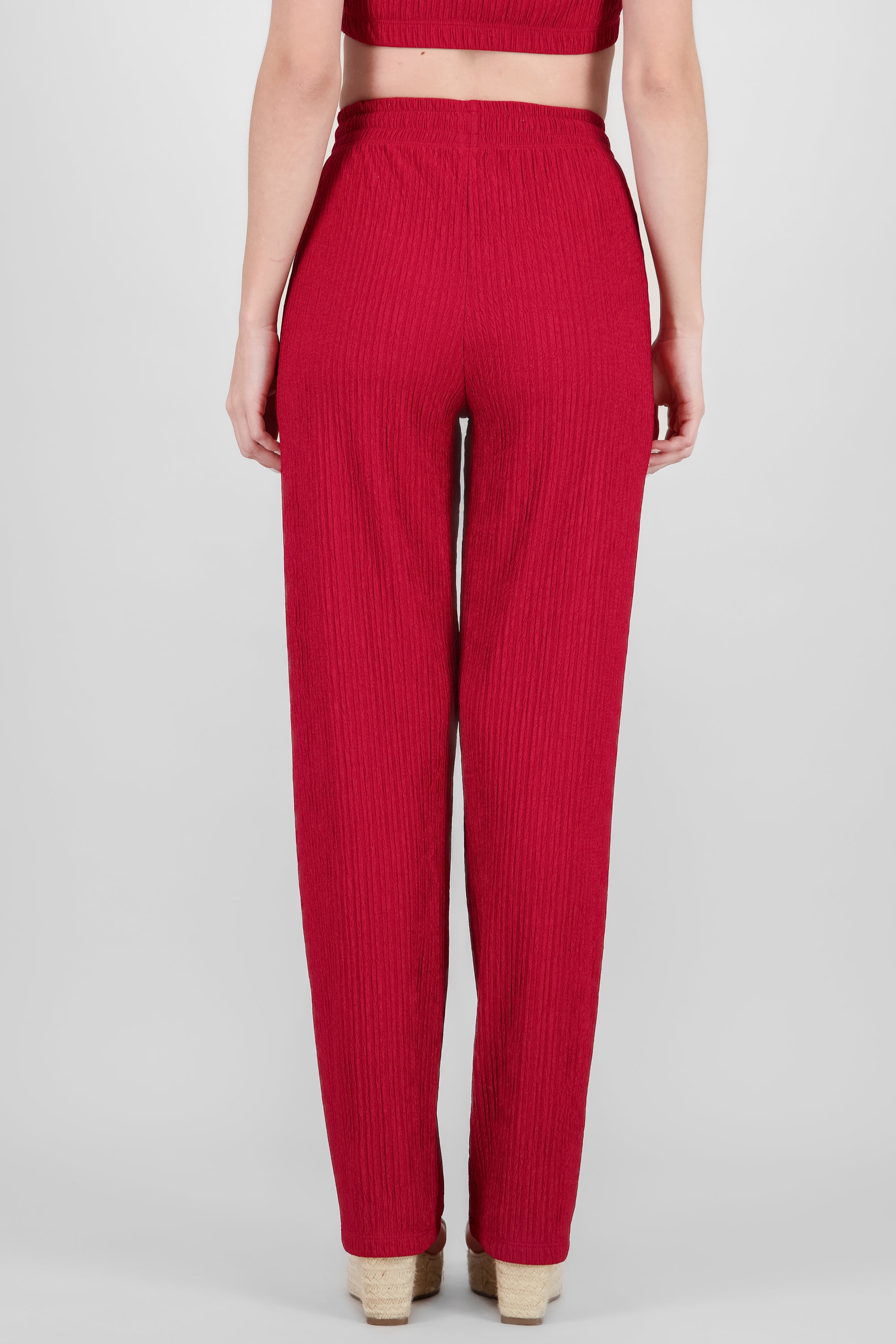 Wide leg textured pants BURNT RED