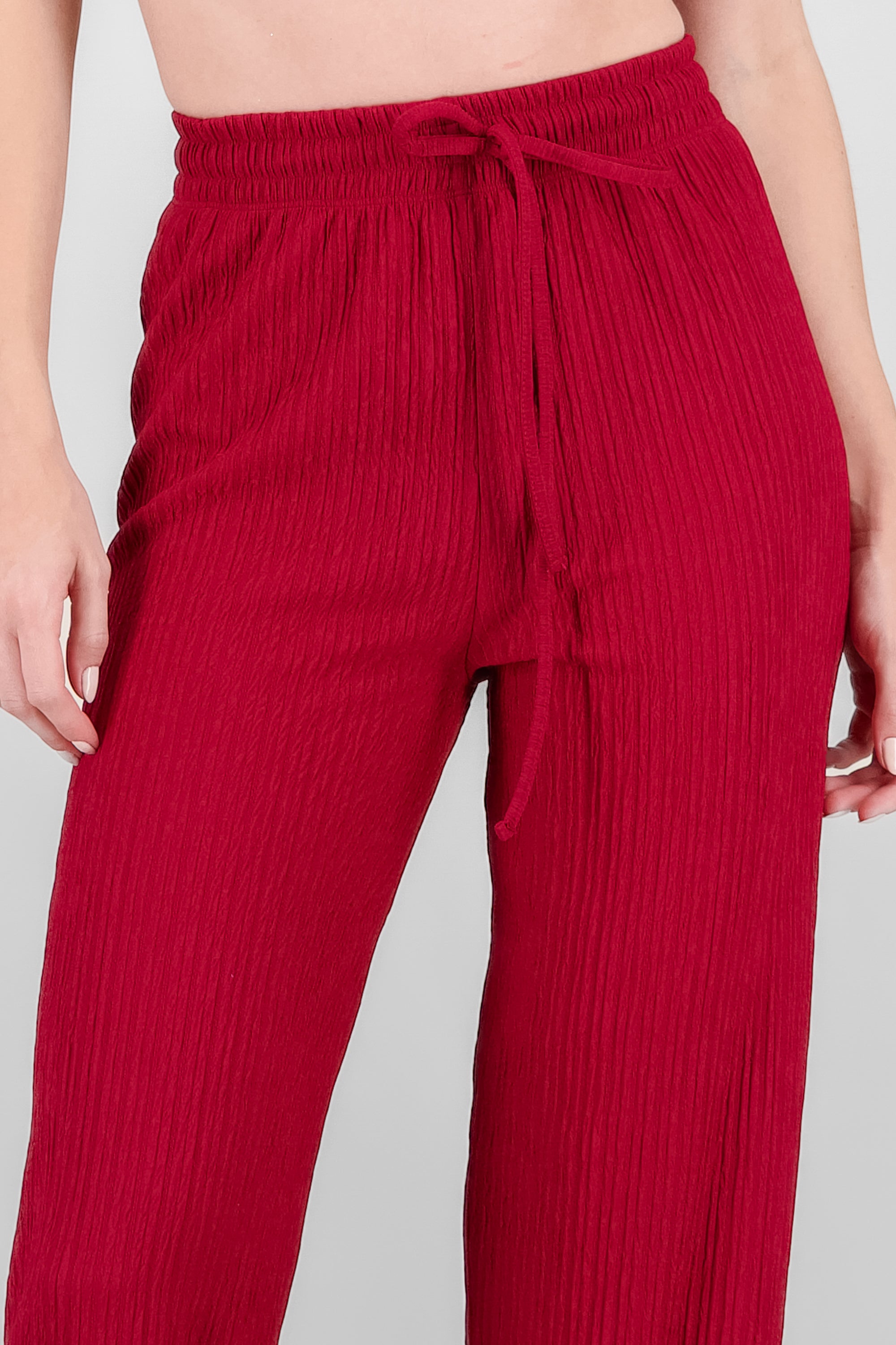 Wide leg textured pants BURNT RED