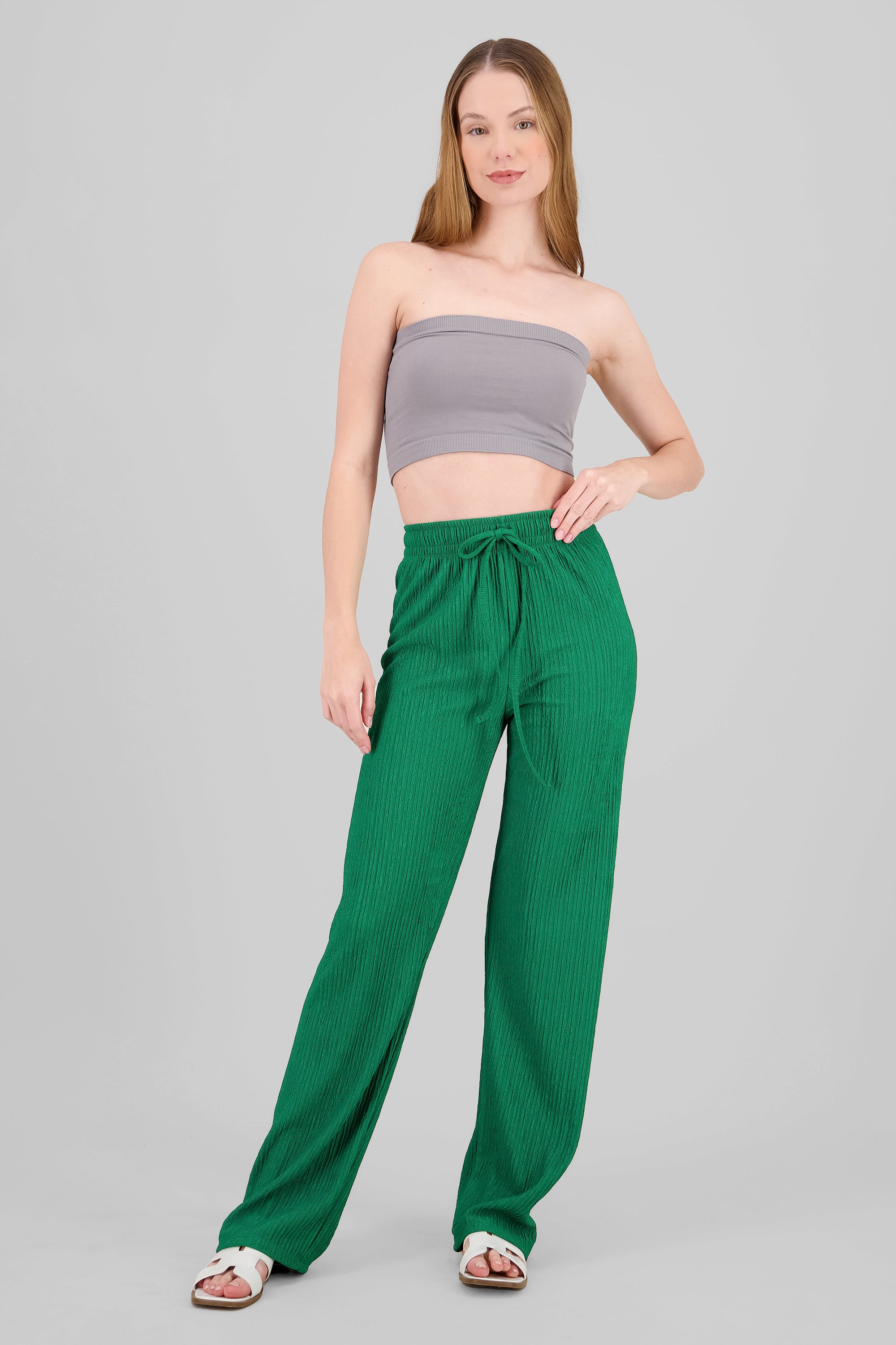 Wide leg textured pants FOREST GREEN