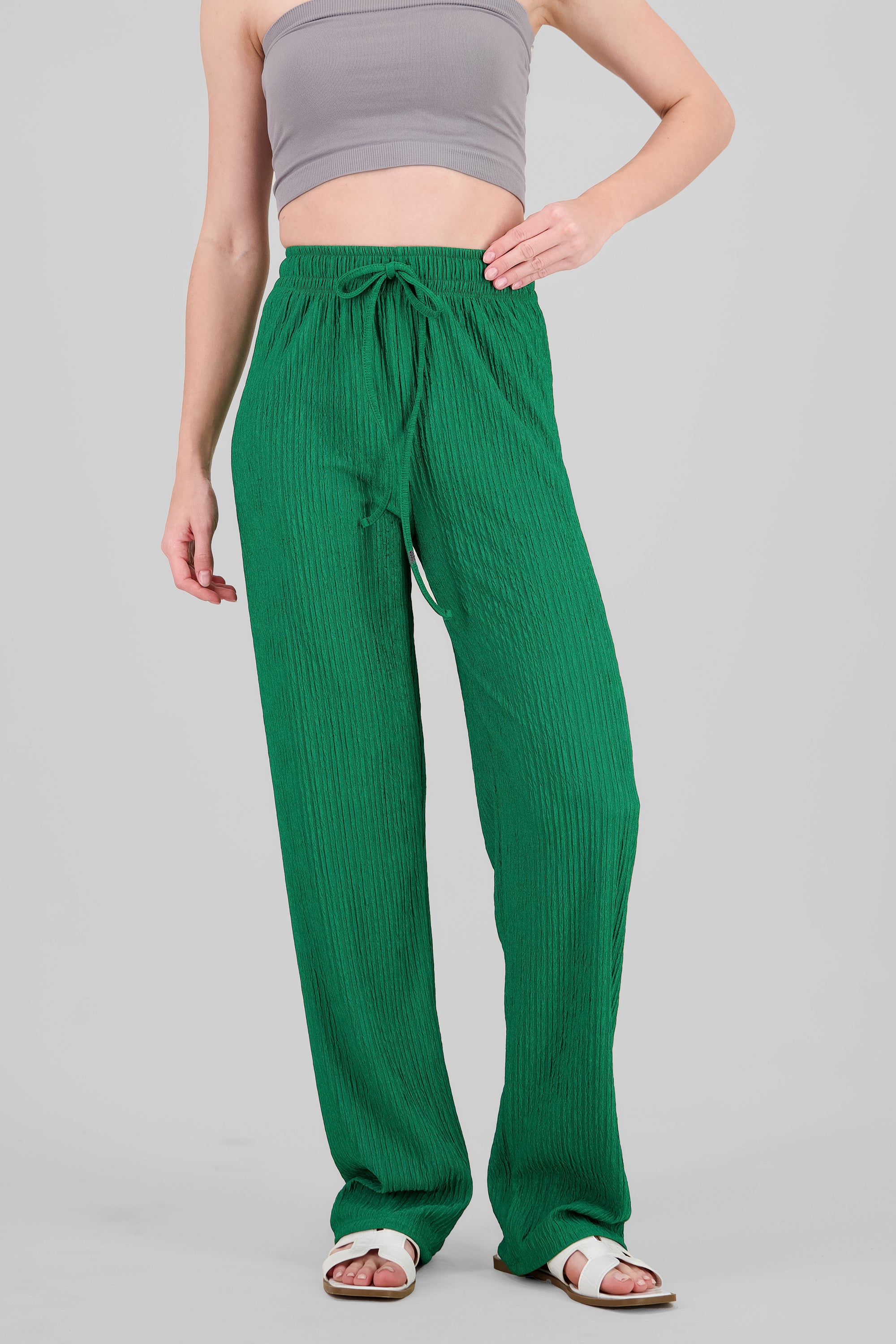 Wide leg textured pants FOREST GREEN