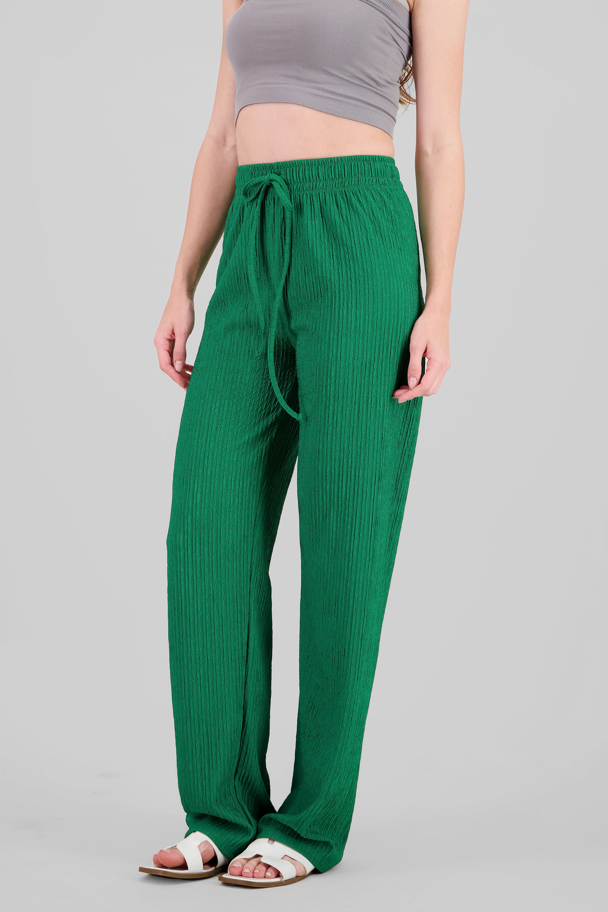 Wide leg textured pants FOREST GREEN