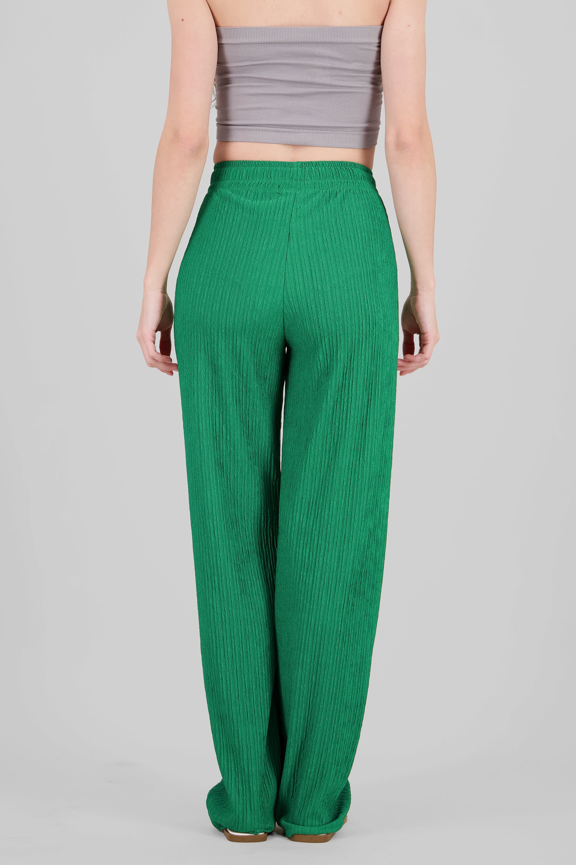 Wide leg textured pants FOREST GREEN