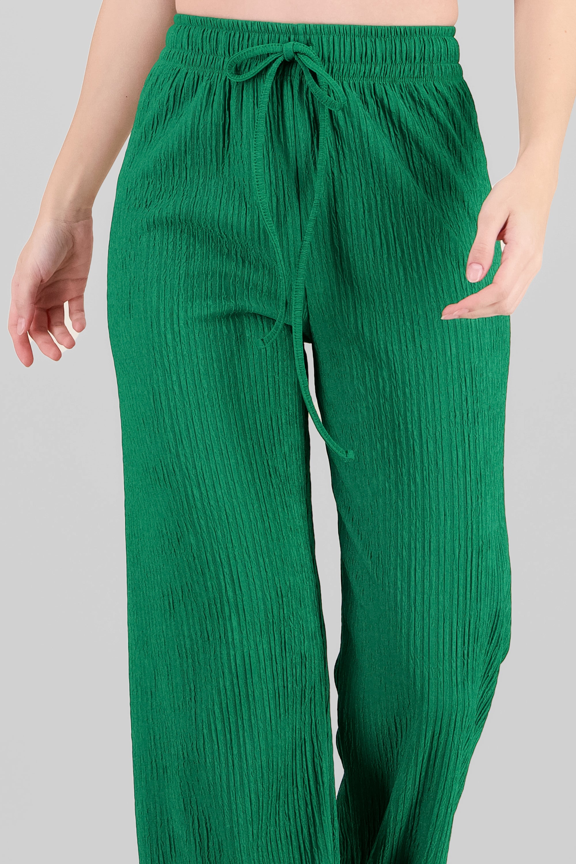 Wide leg textured pants FOREST GREEN