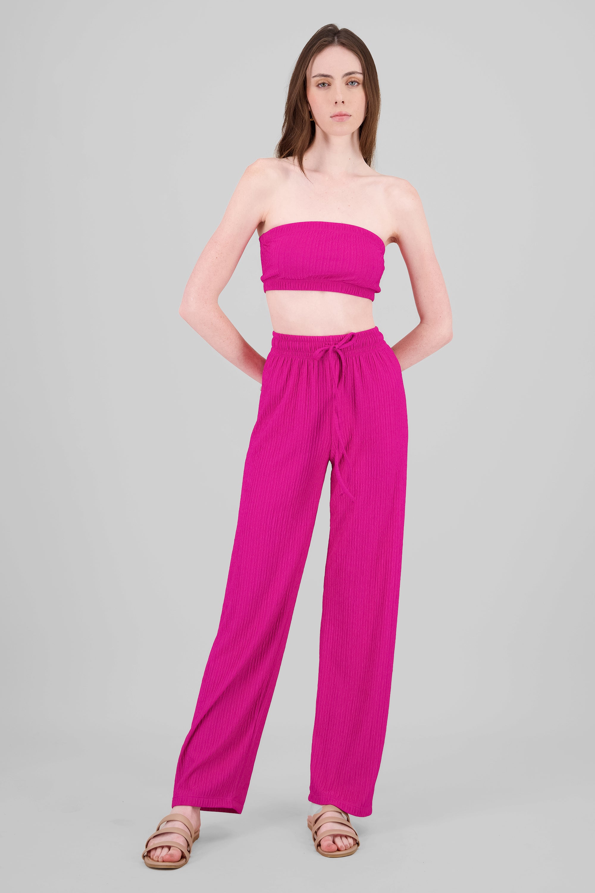 Wide leg textured pants MAGENTA