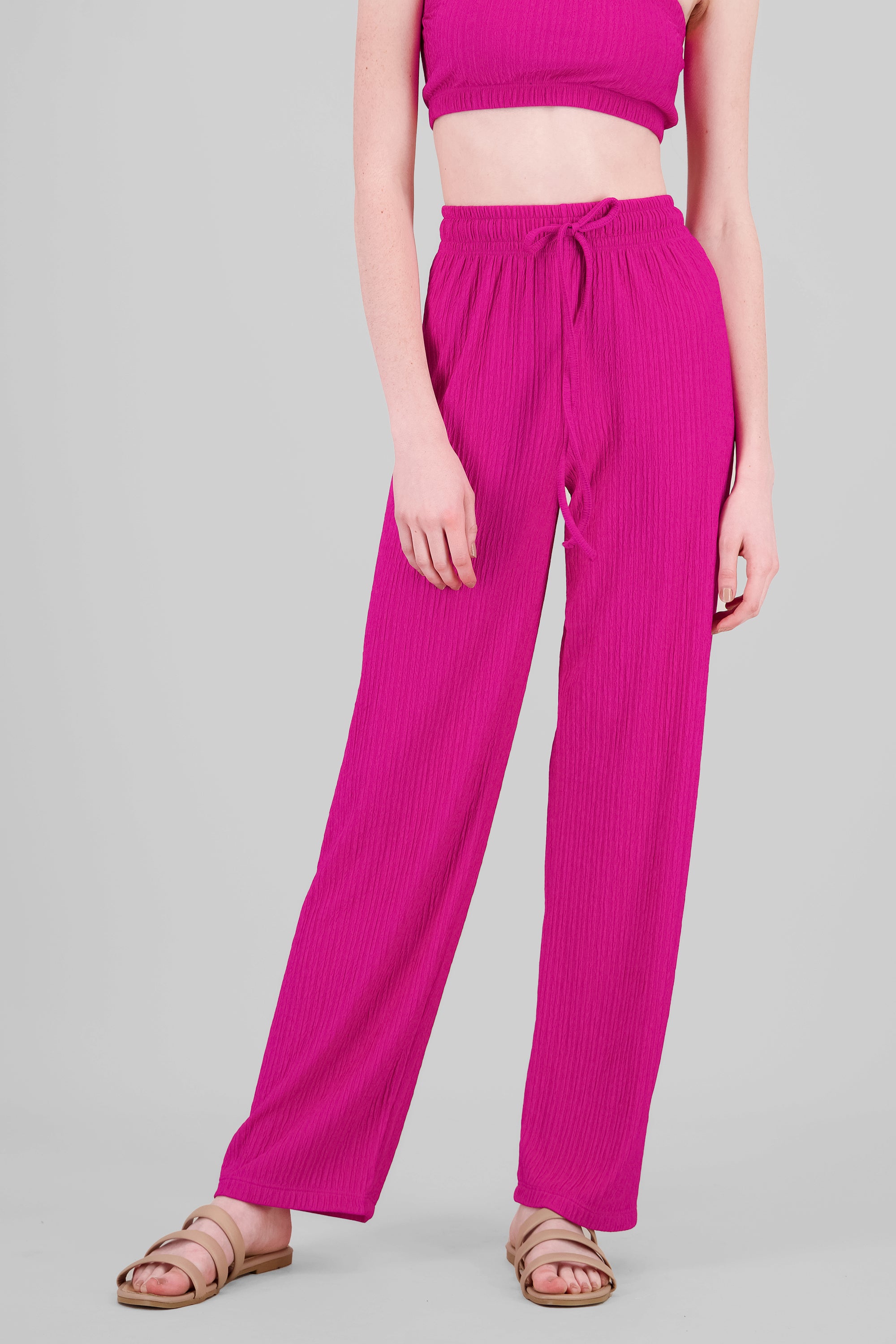 Wide leg textured pants MAGENTA