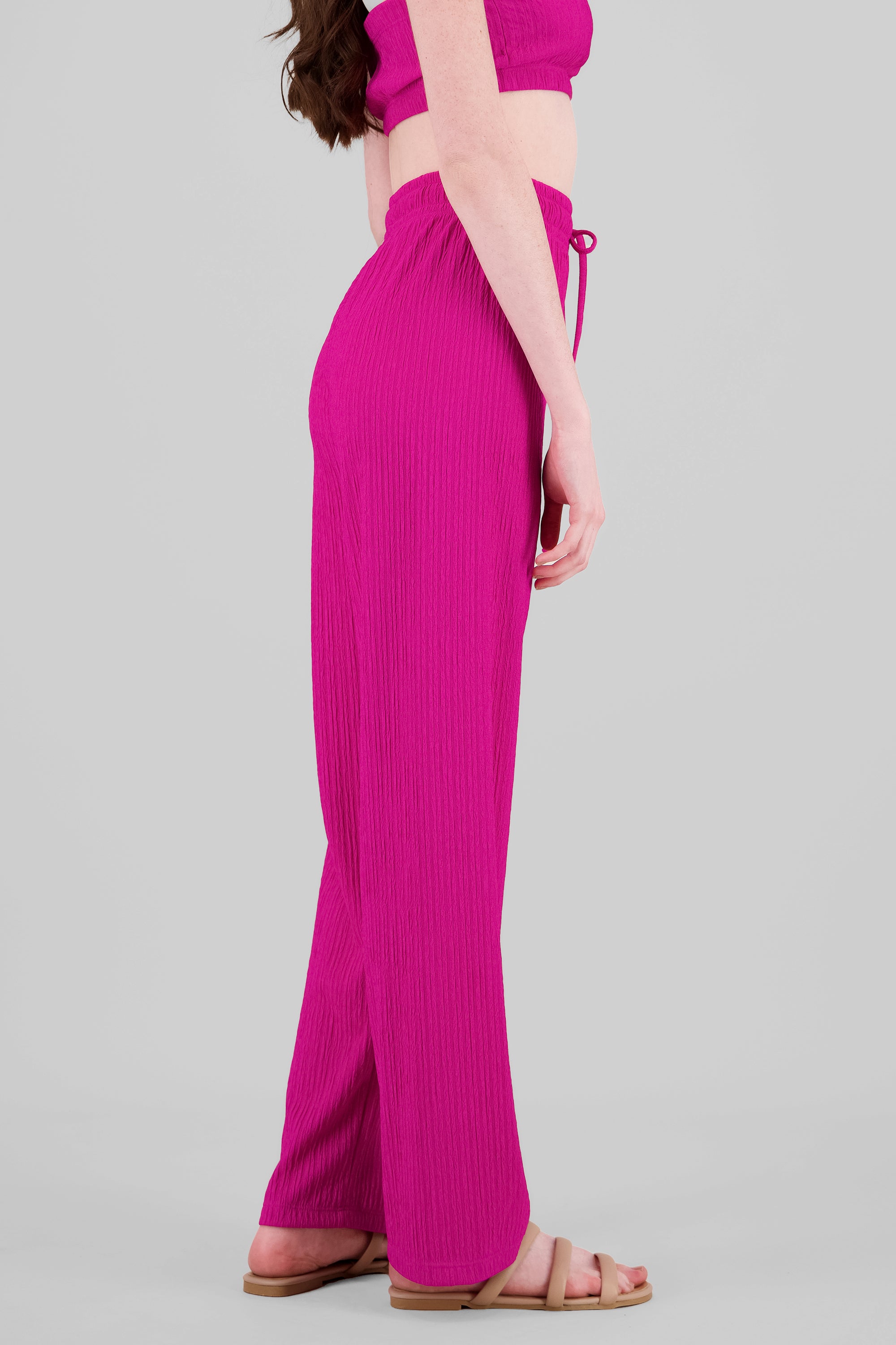 Wide leg textured pants MAGENTA